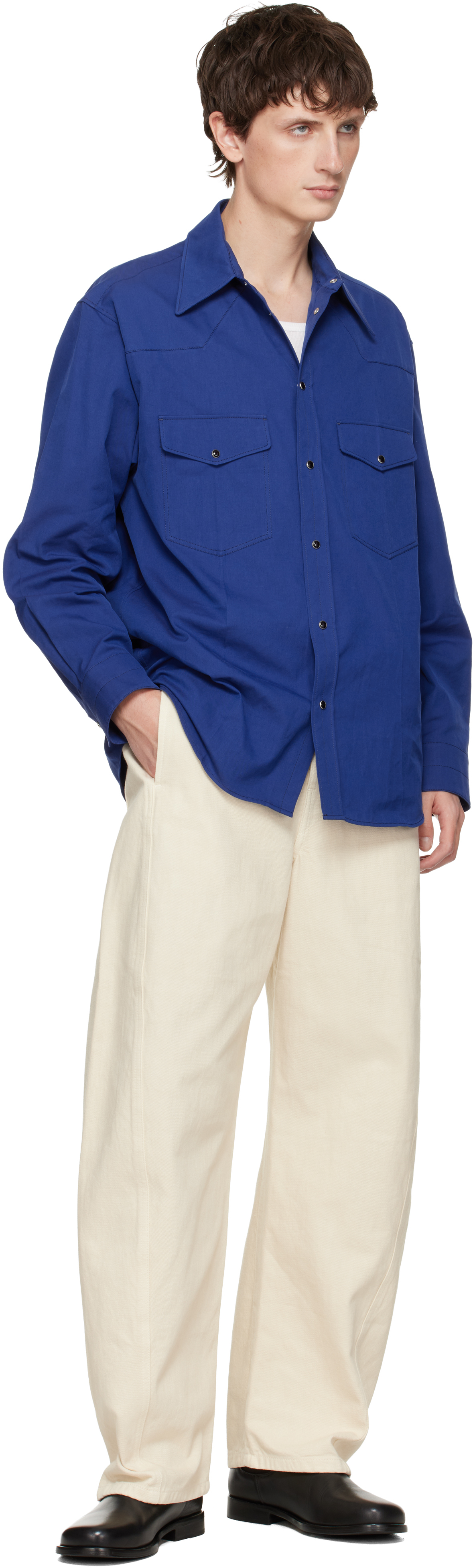 Lemaire Yoke-detail Chest-pockets Shirt In Blue