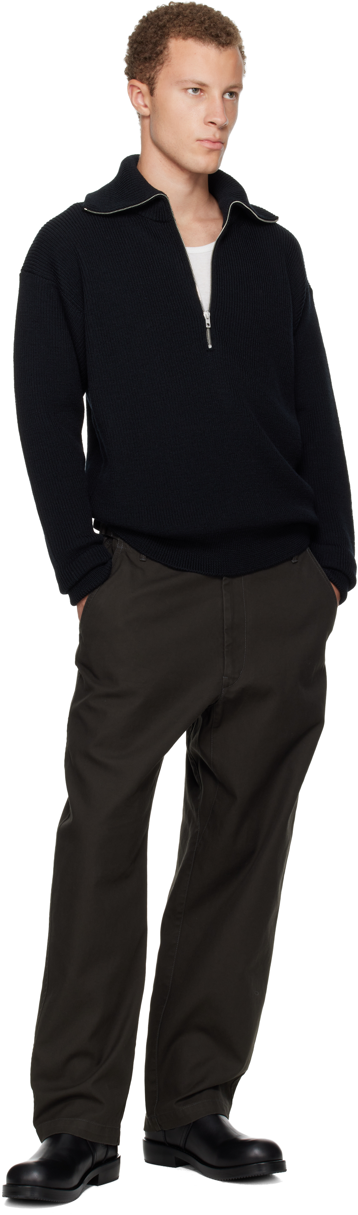 Lemaire Black Half Zip Sweater In Animal Print