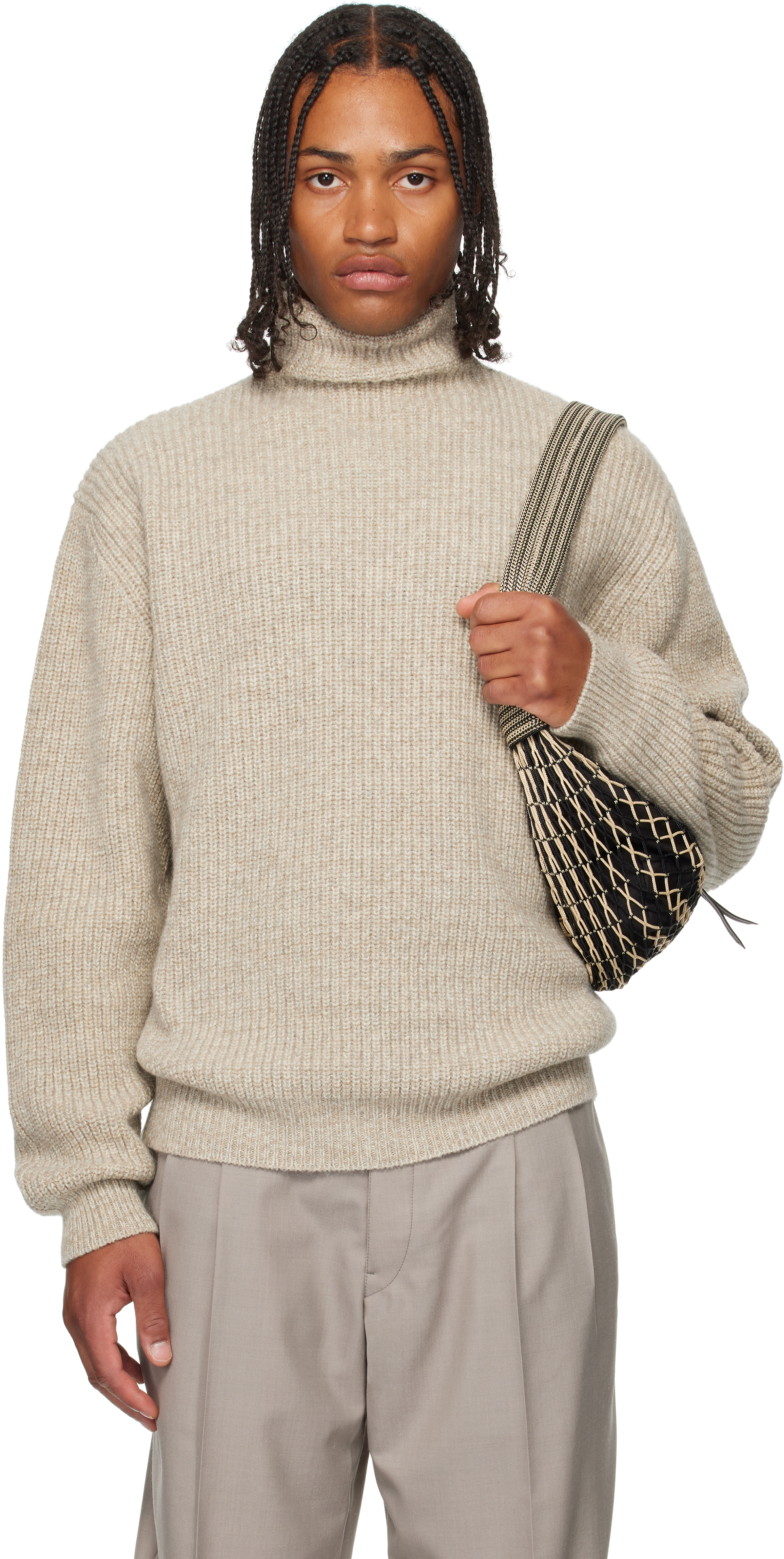 Lemaire Ribbed Highneck Sweater Long Sleeves In Gray
