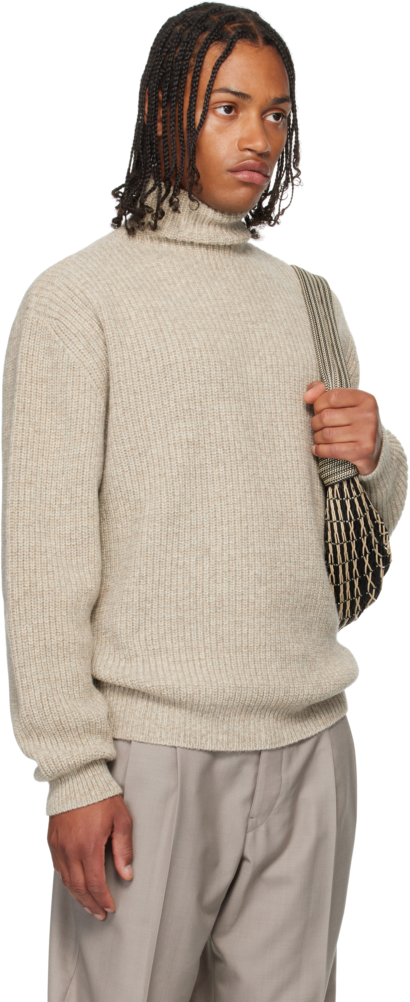 Lemaire Ribbed Highneck Sweater Long Sleeves In Gray