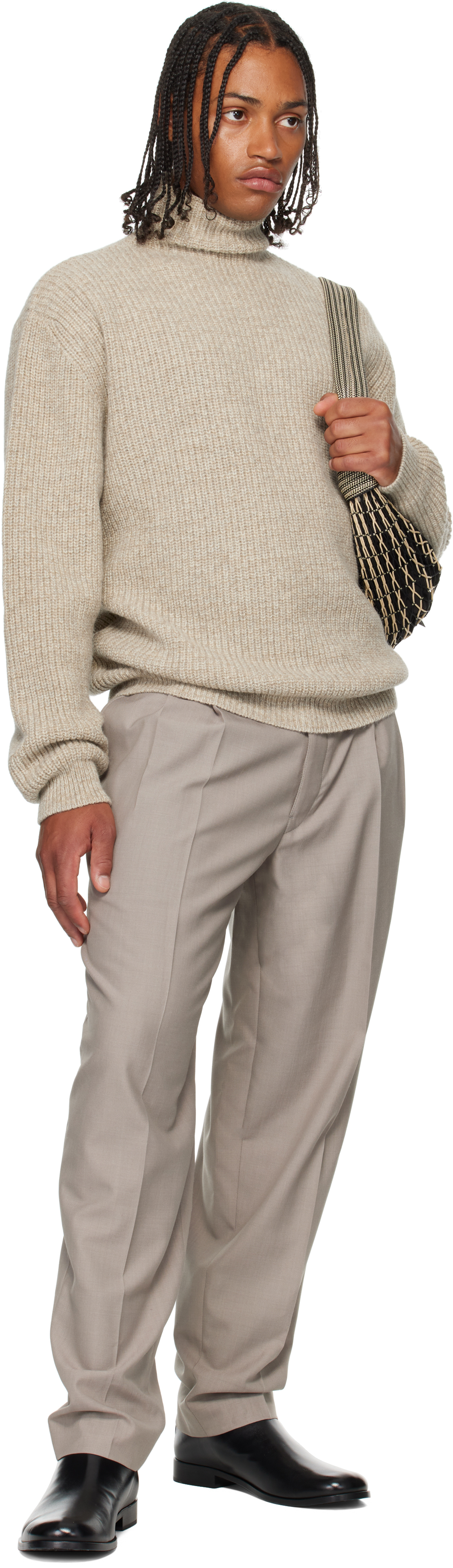 Lemaire Ribbed Highneck Sweater Long Sleeves In Gray