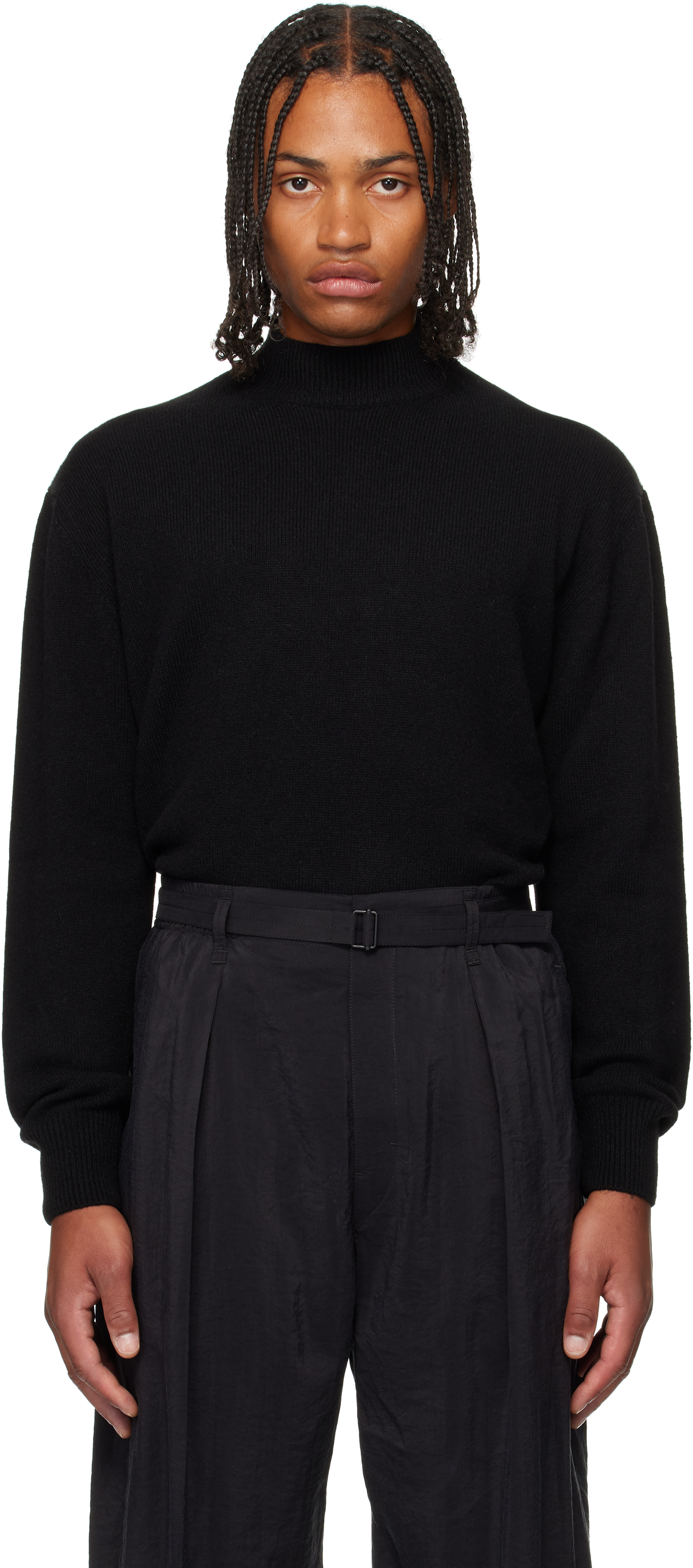 Lemaire Black Mock Neck Sweater In Animal Print