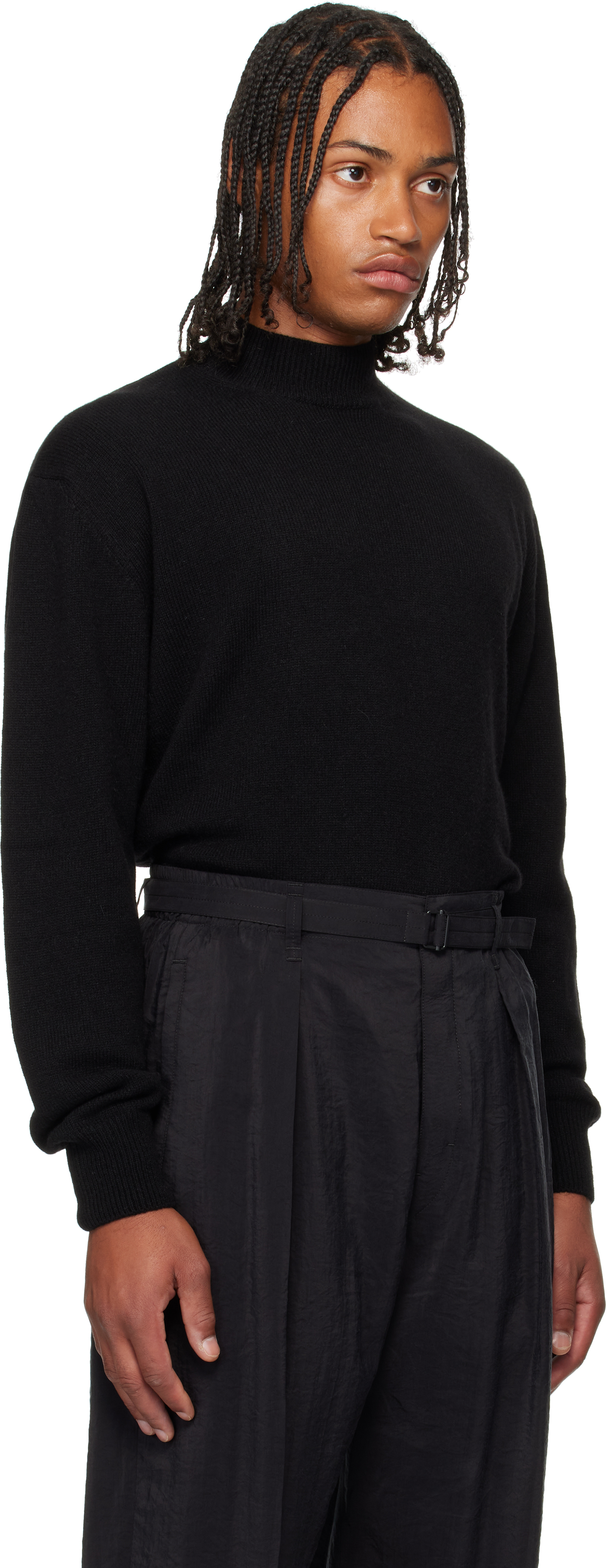 Lemaire Black Mock Neck Sweater In Animal Print