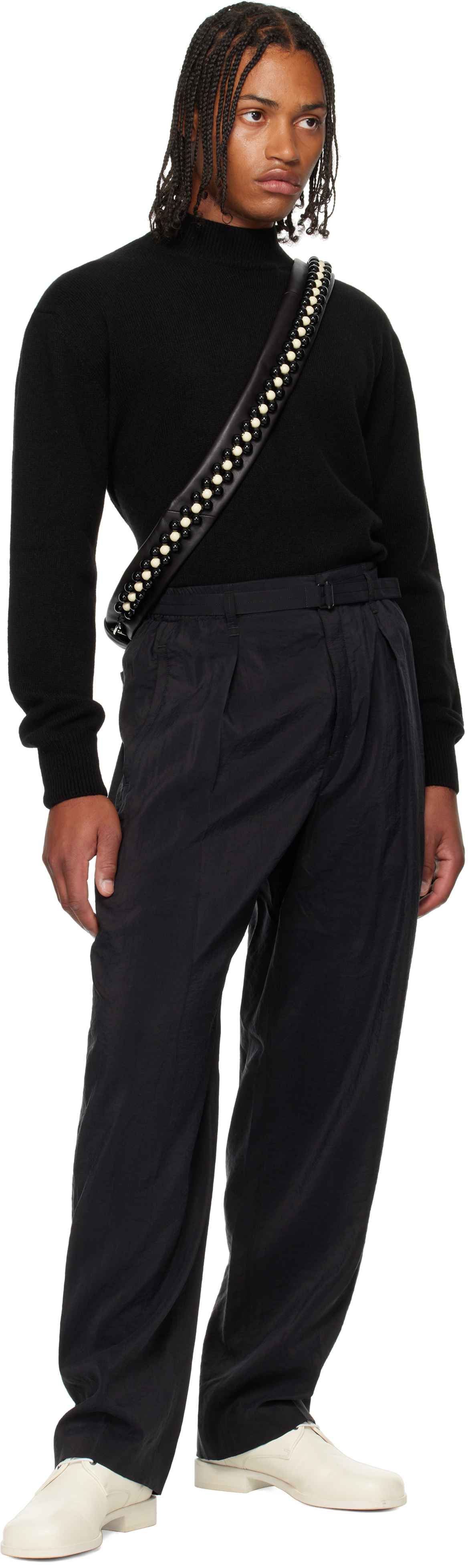 Lemaire Black Mock Neck Sweater In Animal Print