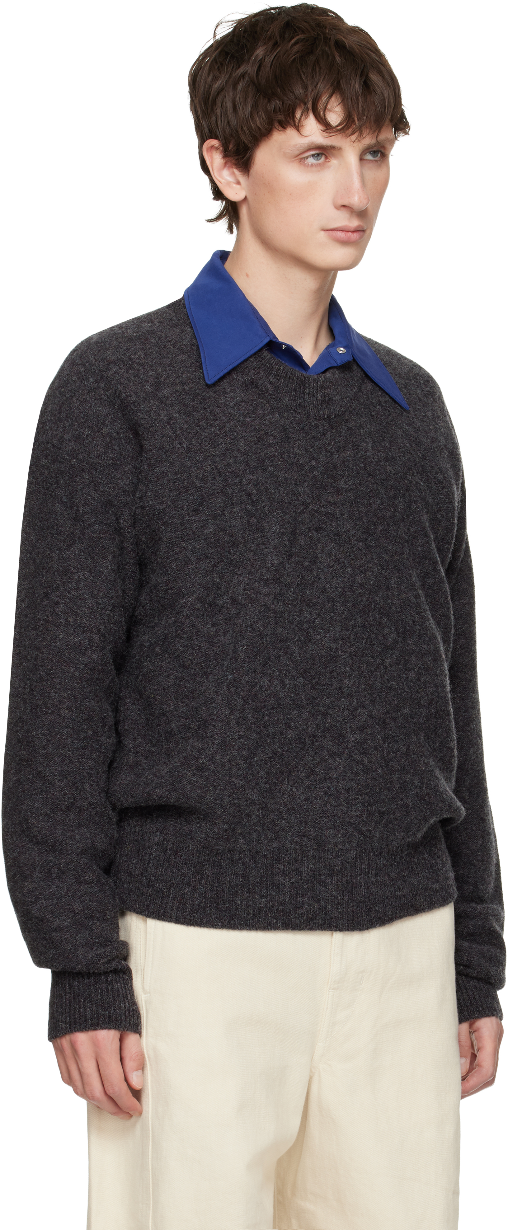 Lemaire Black Boxy V Neck Sweater In Gray