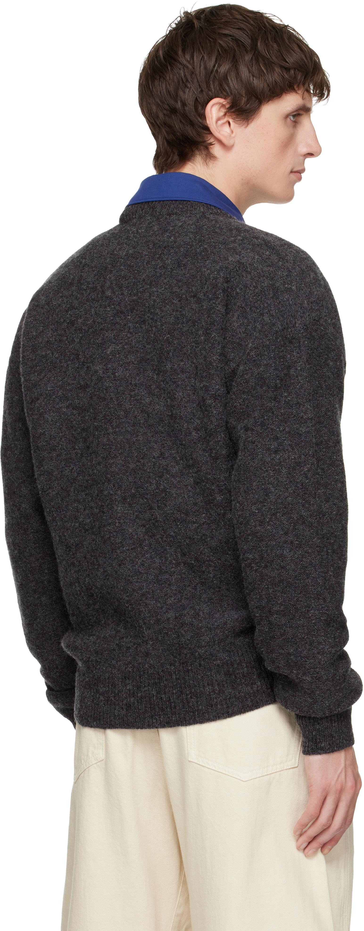 Lemaire Black Boxy V Neck Sweater In Gray