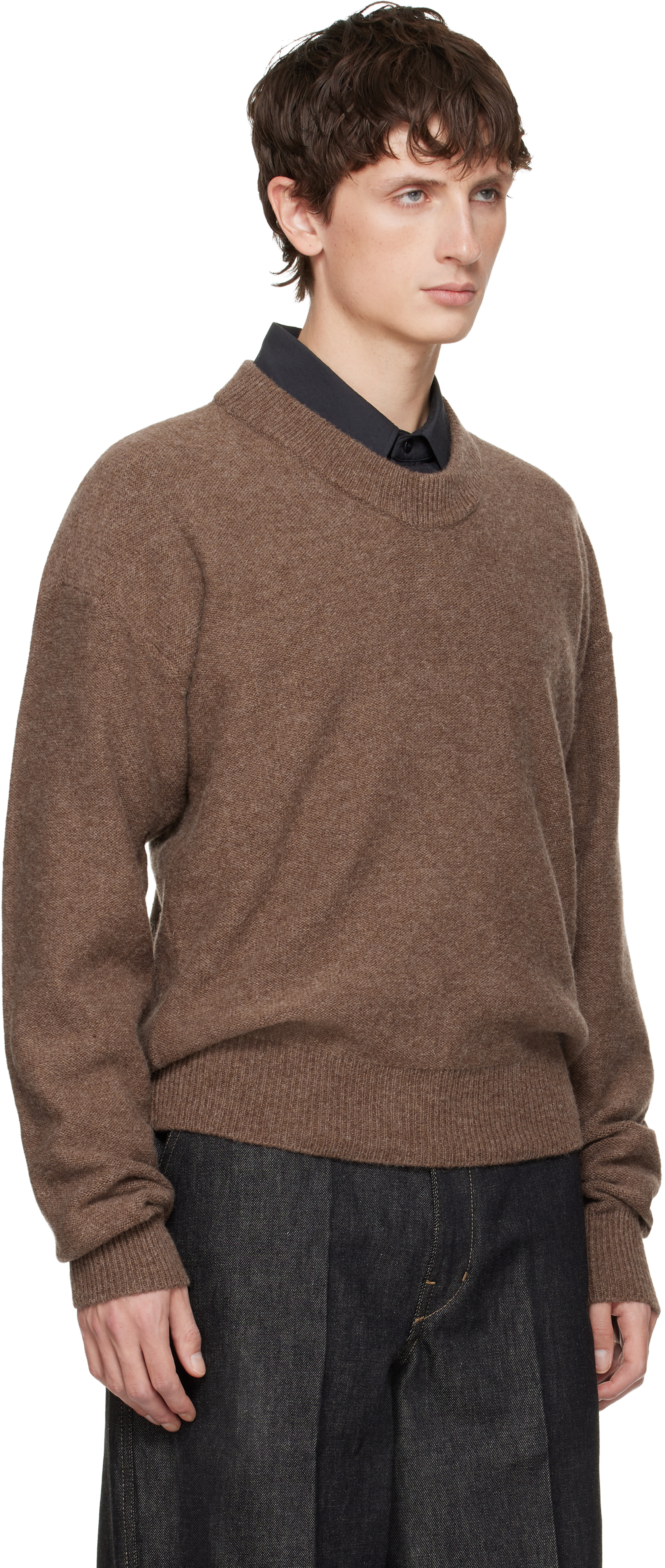 Lemaire Brown Boxy V Neck Sweater In Brown