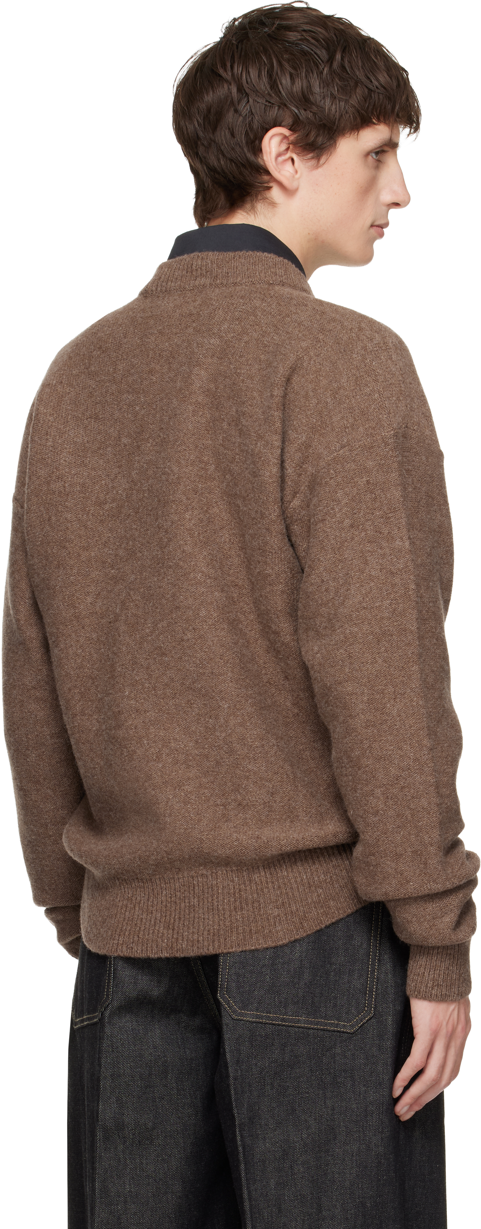 Lemaire Brown Boxy V Neck Sweater In Brown