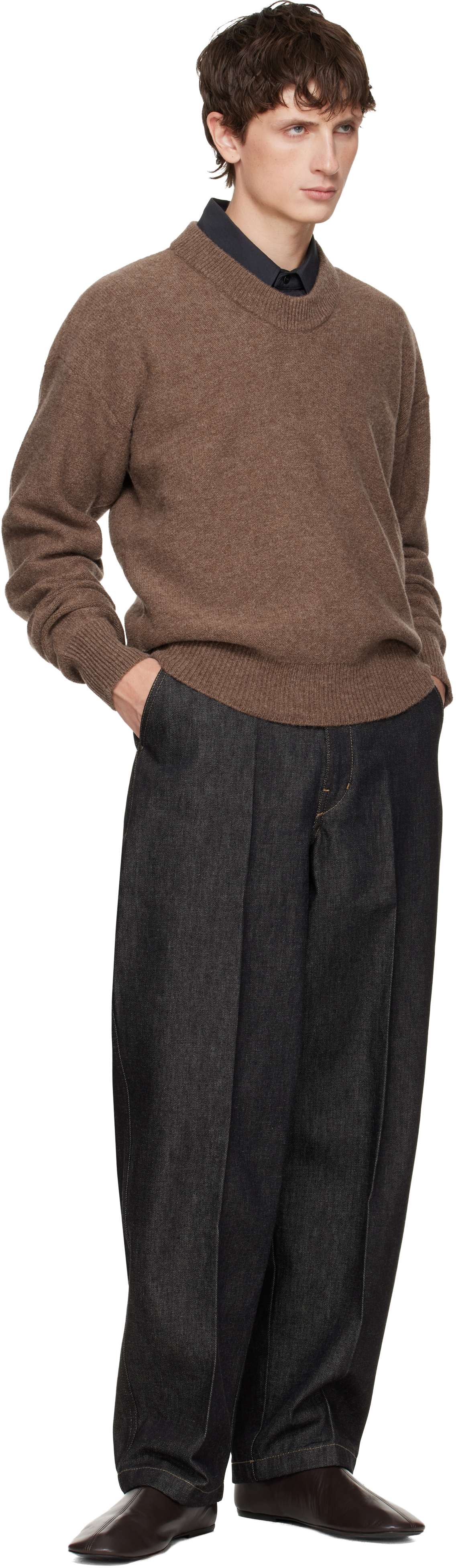 Lemaire Brown Boxy V Neck Sweater In Brown