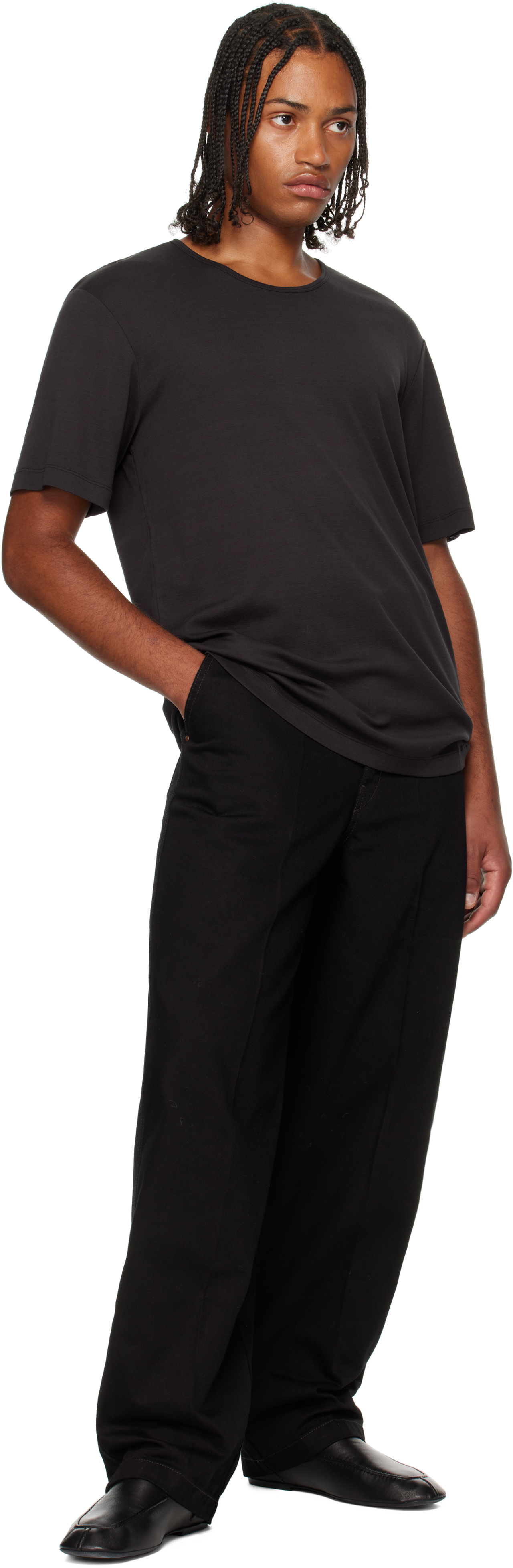 Lemaire Black Rib T-shirt In Multi