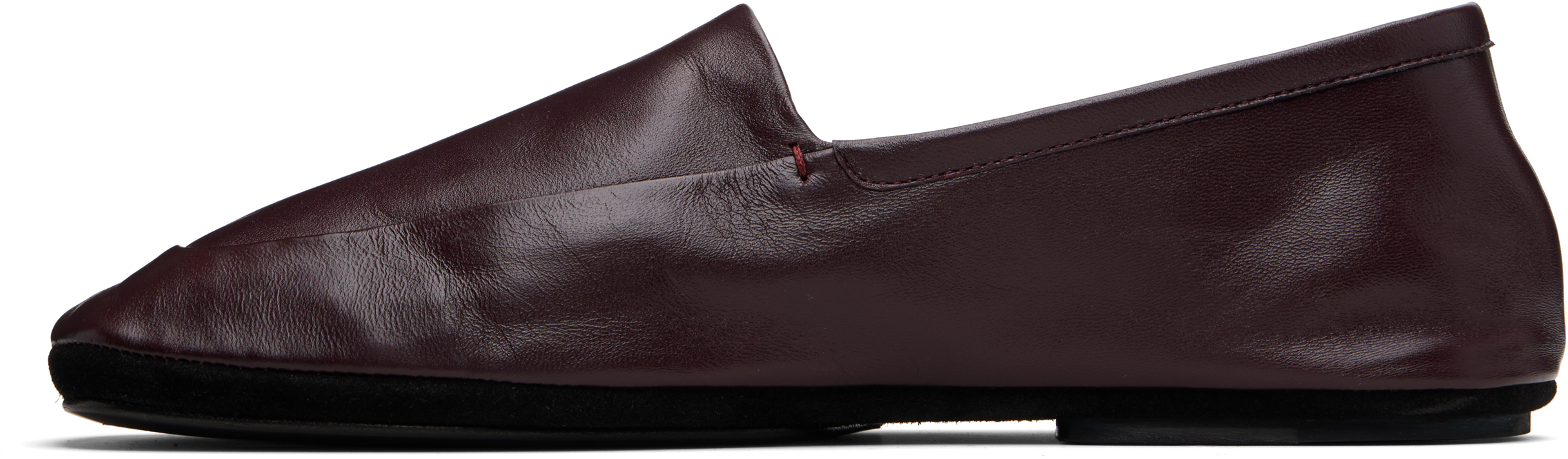 Lemaire Purple Leather Indoor Slippers In Burgundy