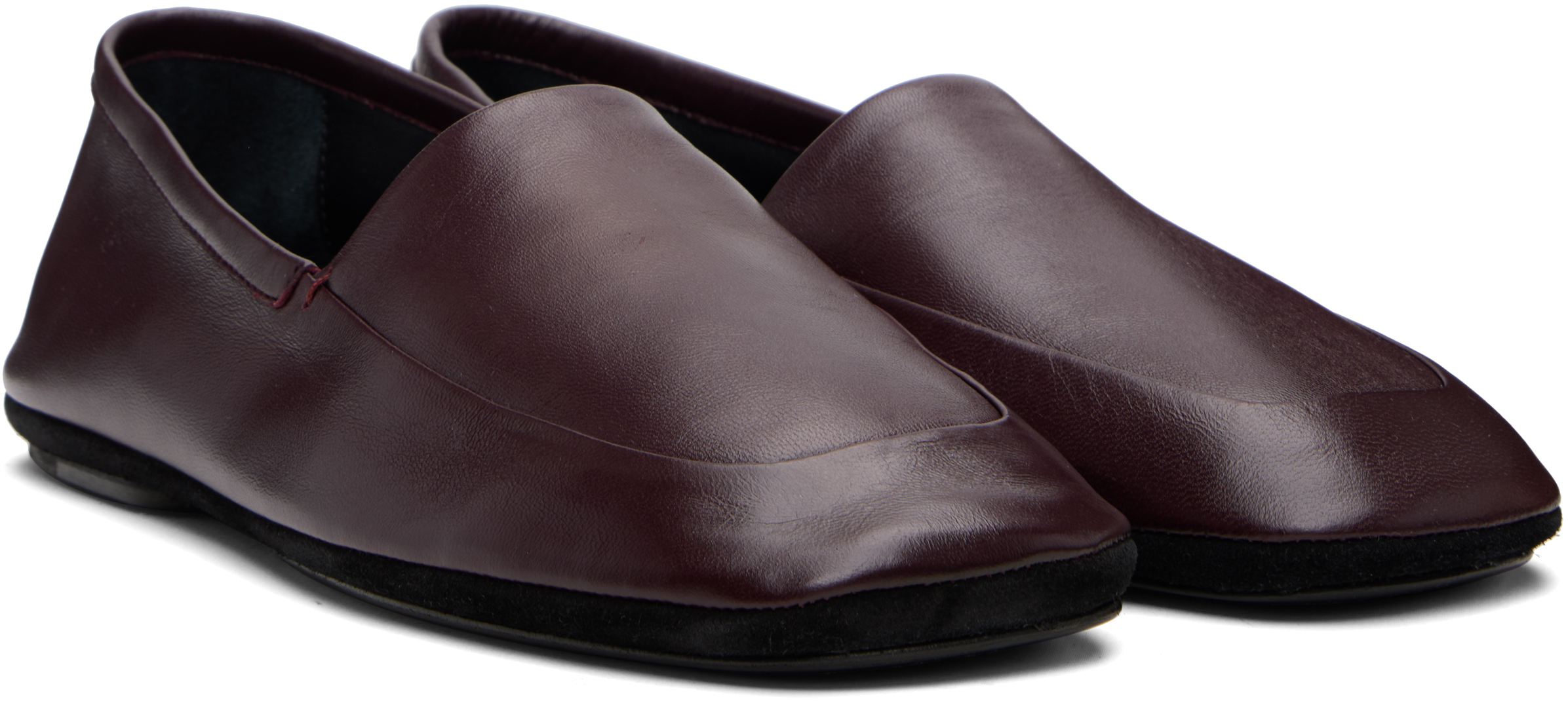 Lemaire Purple Leather Indoor Slippers In Burgundy