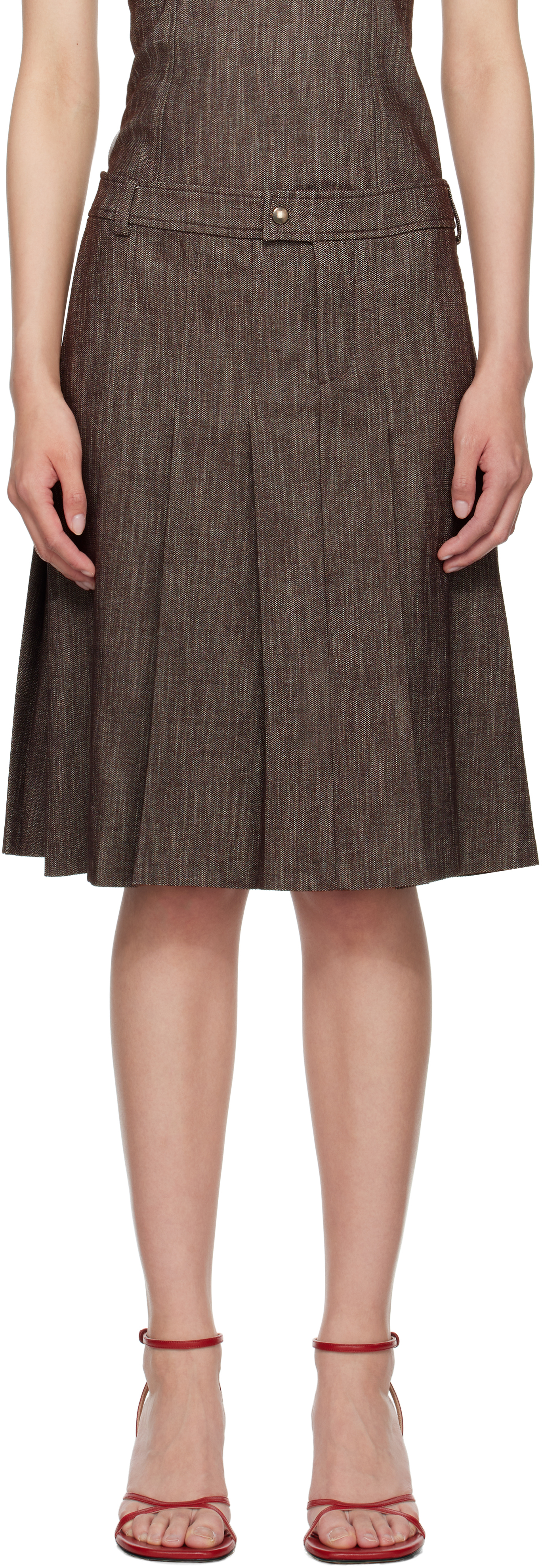 Brown Lai Midi Skirt