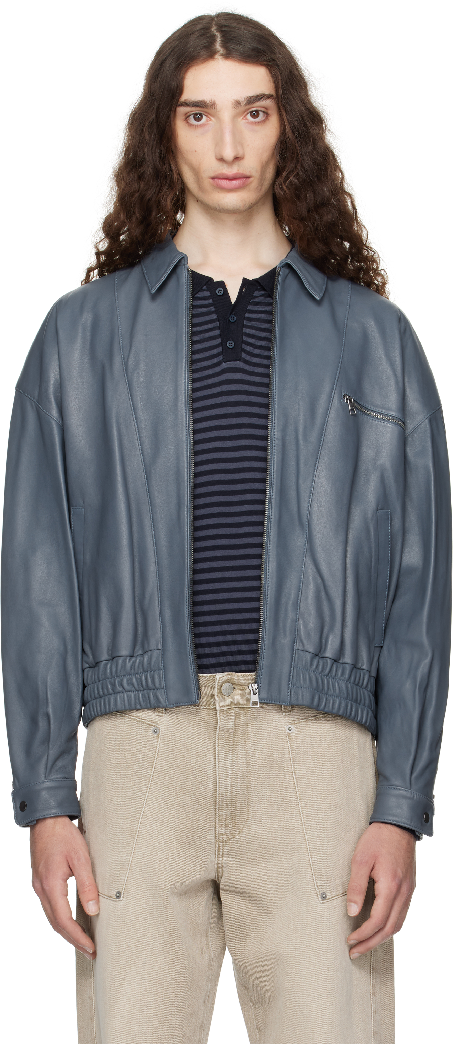Blue Lora Leather Jacket