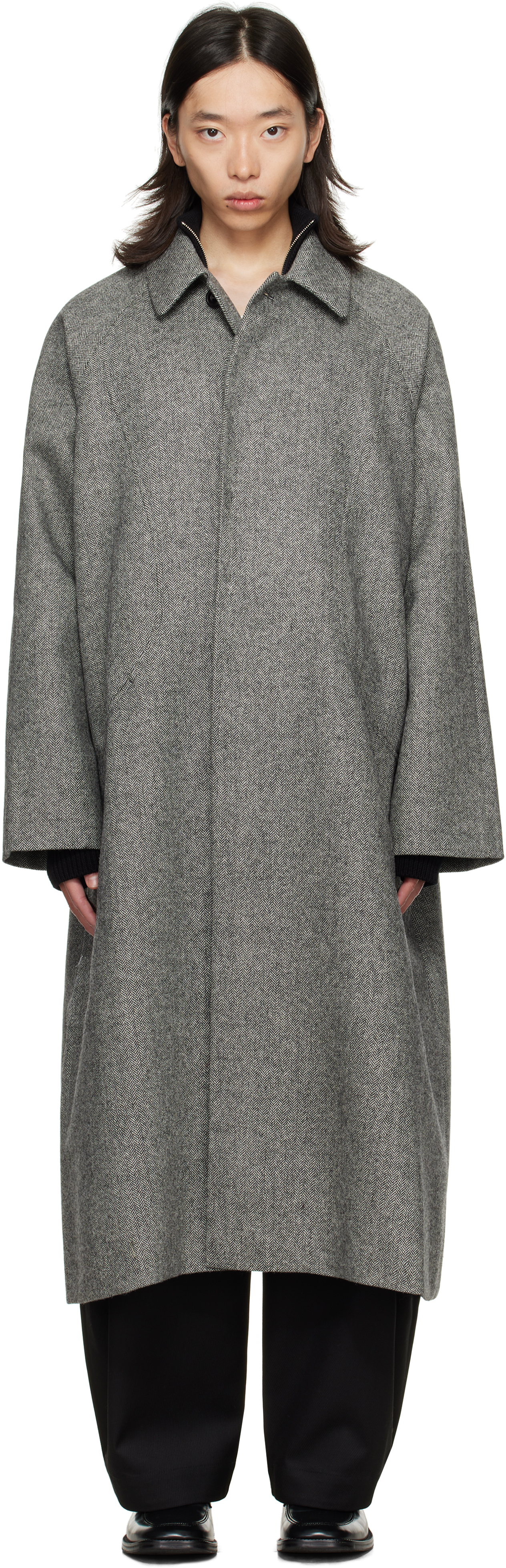 Sage Nation Black & White Takeshi Coat In Gray