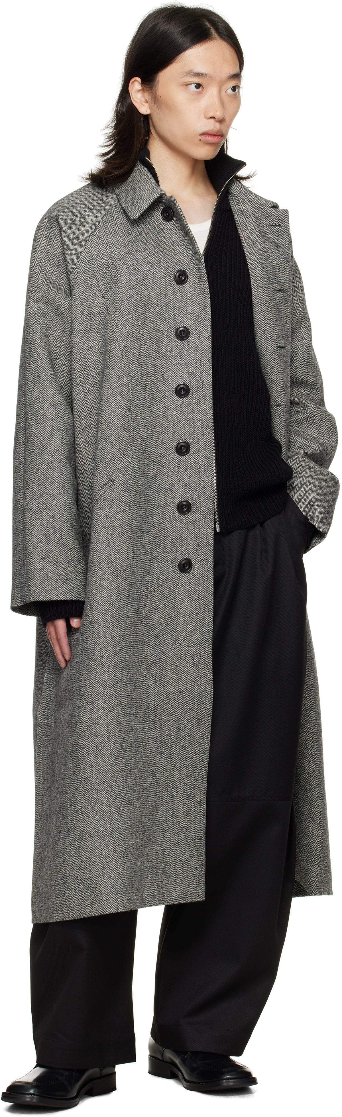 Sage Nation Black & White Takeshi Coat In Gray