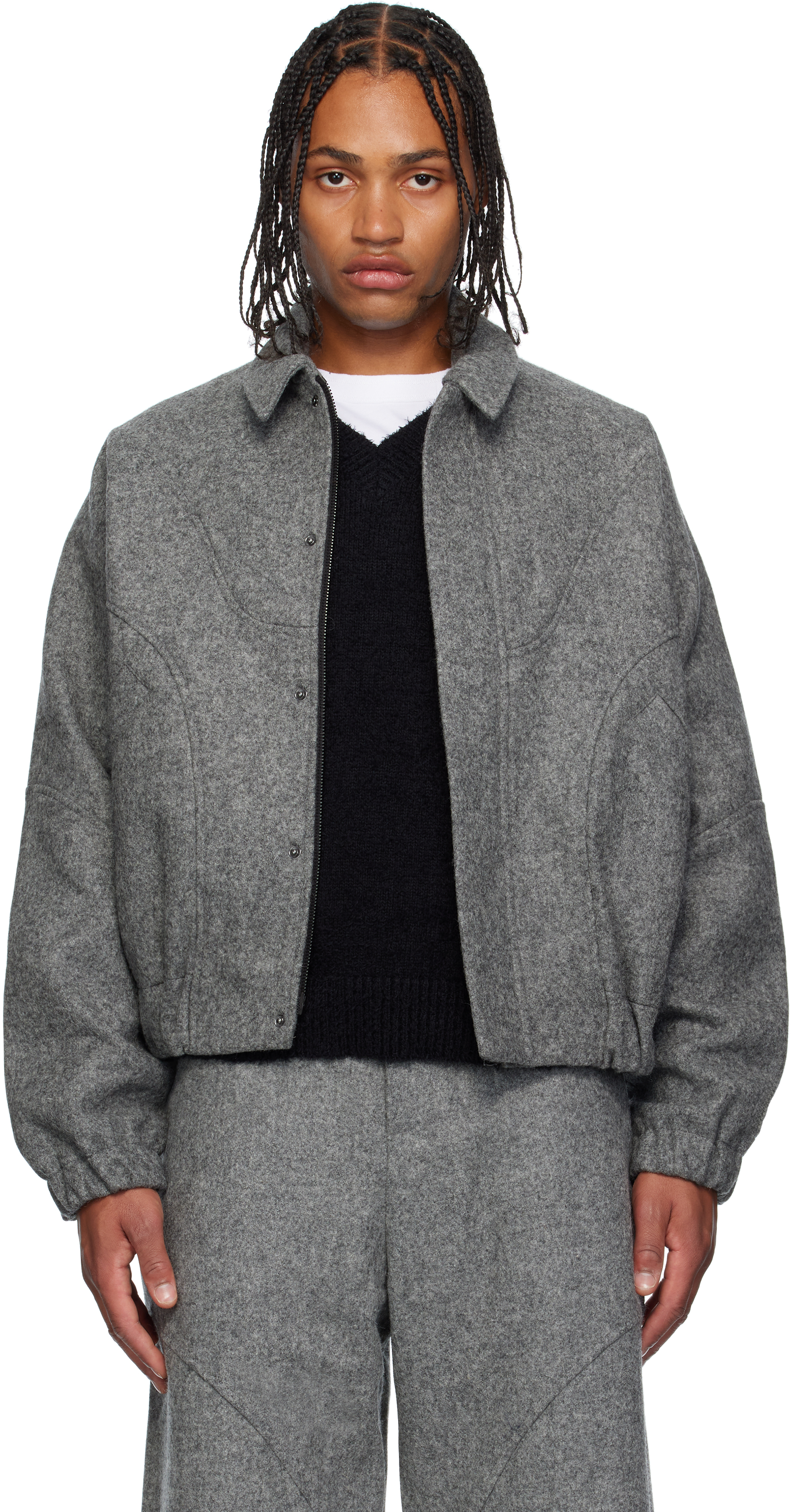 Sage NATION jiji jacket グレー SAGE NATION: Gray Jiji Wool Jacket | SSENSE