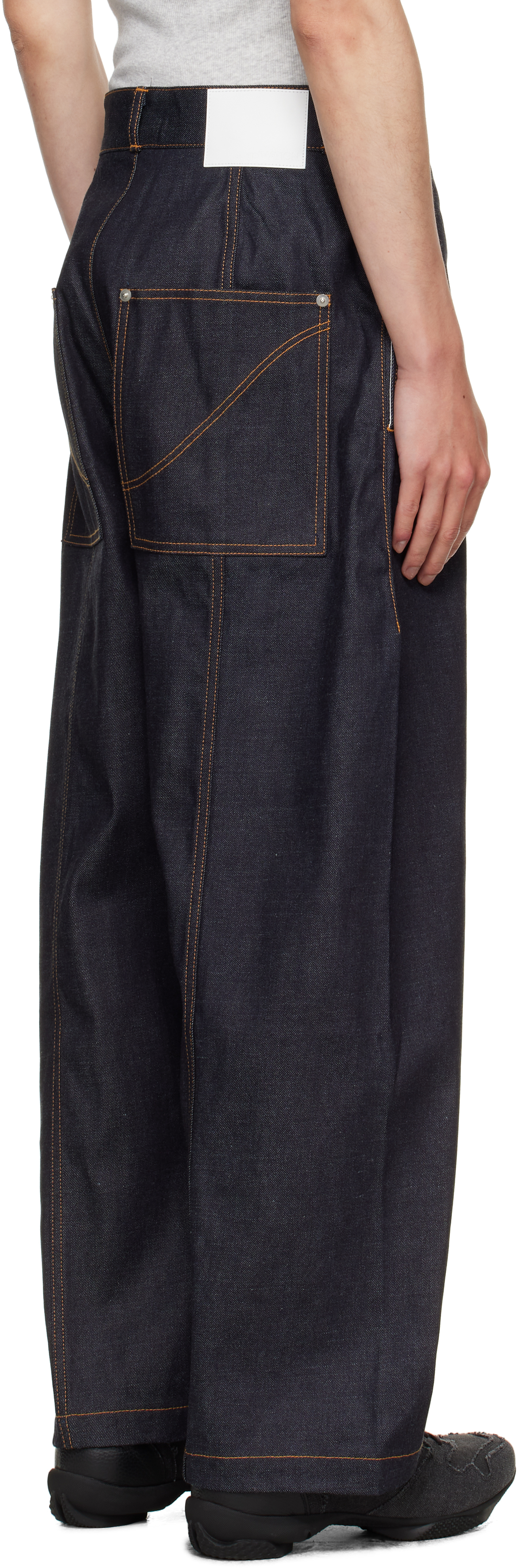 Sage Nation Navy Box Pleat Jeans In Blue