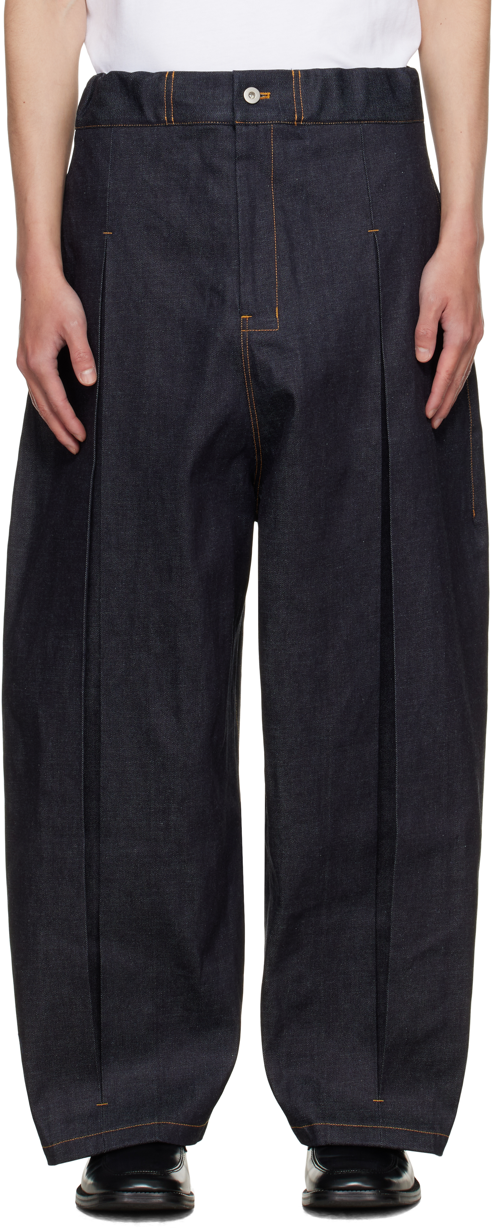 Sage Nation Navy Box Pleat Jeans In Black