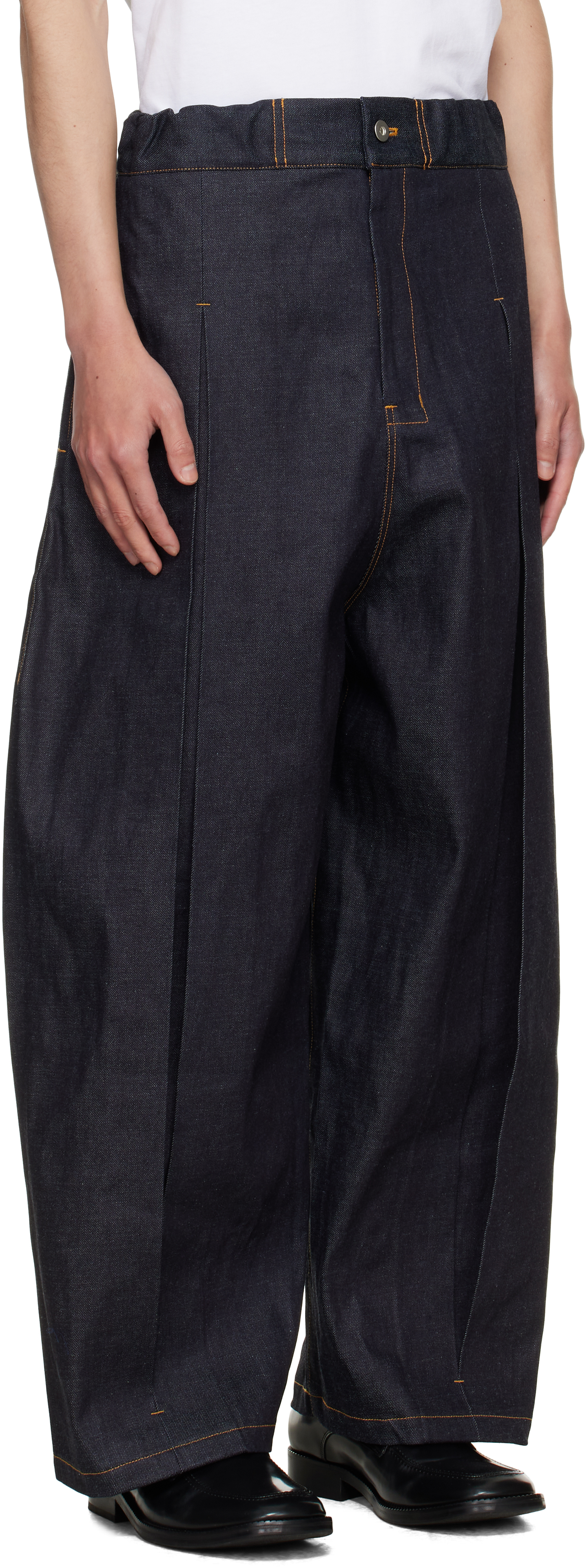 Sage Nation Navy Box Pleat Jeans In Black