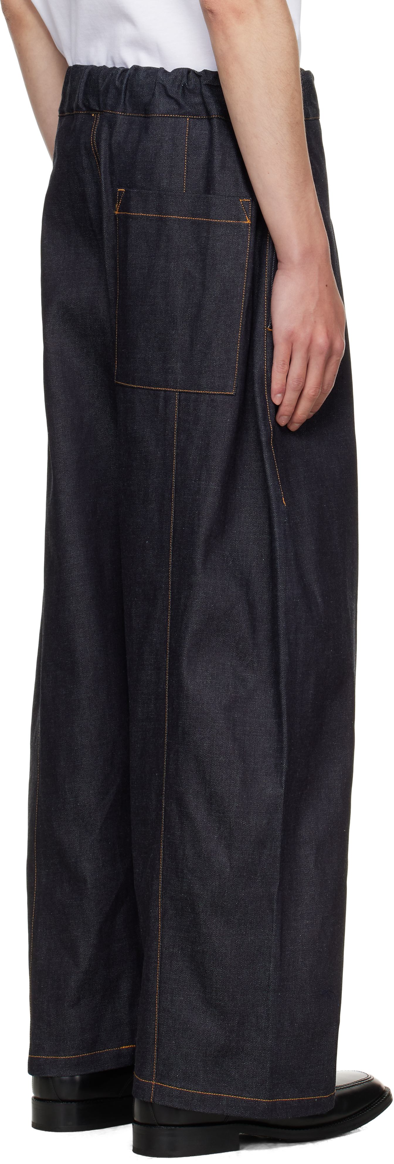 Sage Nation Navy Box Pleat Jeans In Black