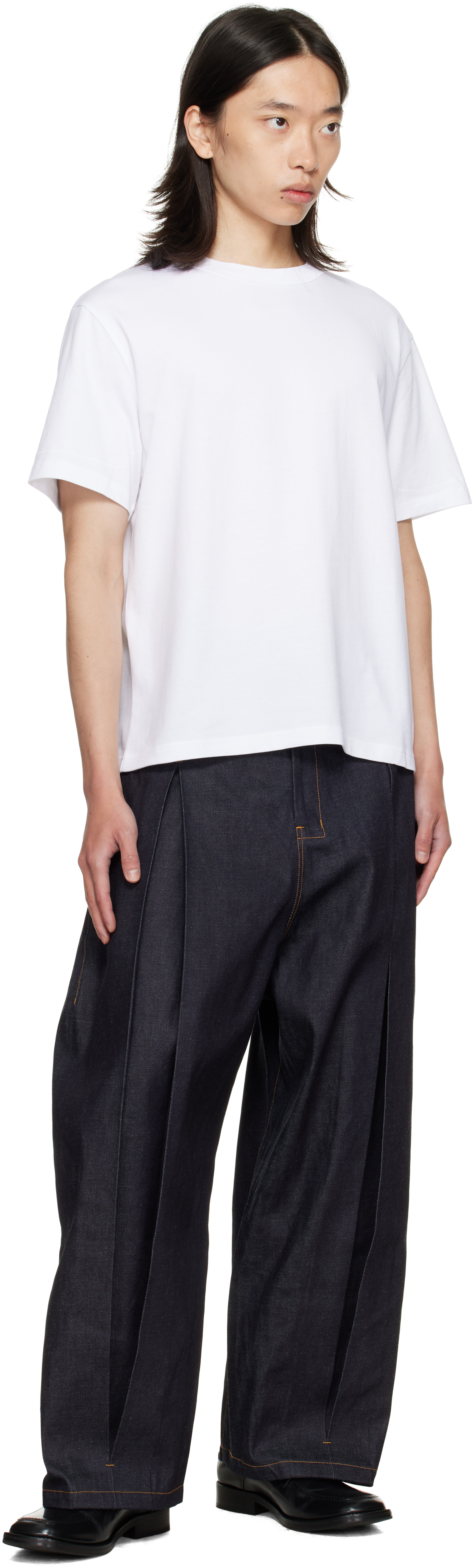 Sage Nation Navy Box Pleat Jeans In Black