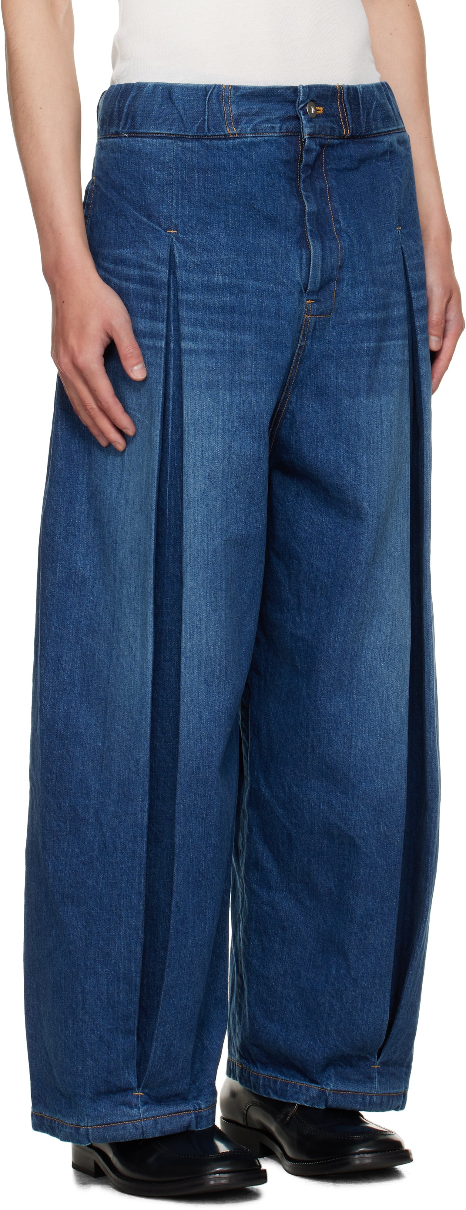 Sage Nation Blue Box Pleat Jeans In Blue