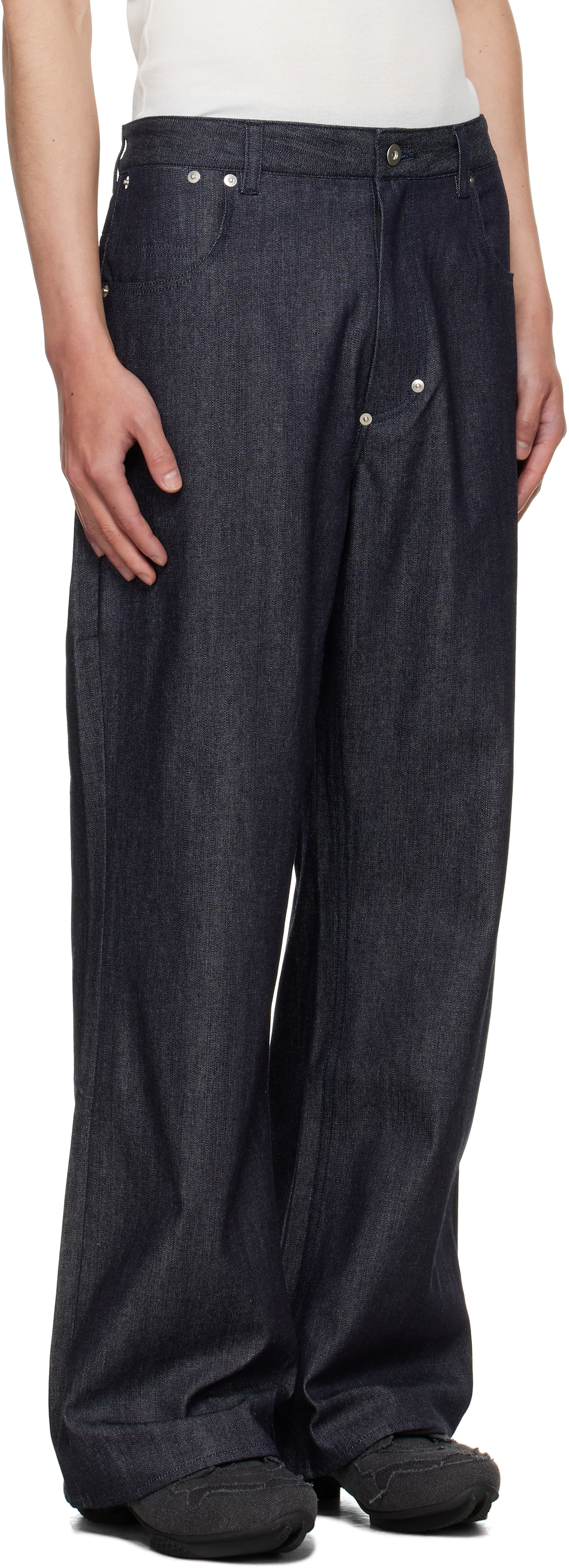 Sage Nation Navy Straight Rivet Jeans In Blue