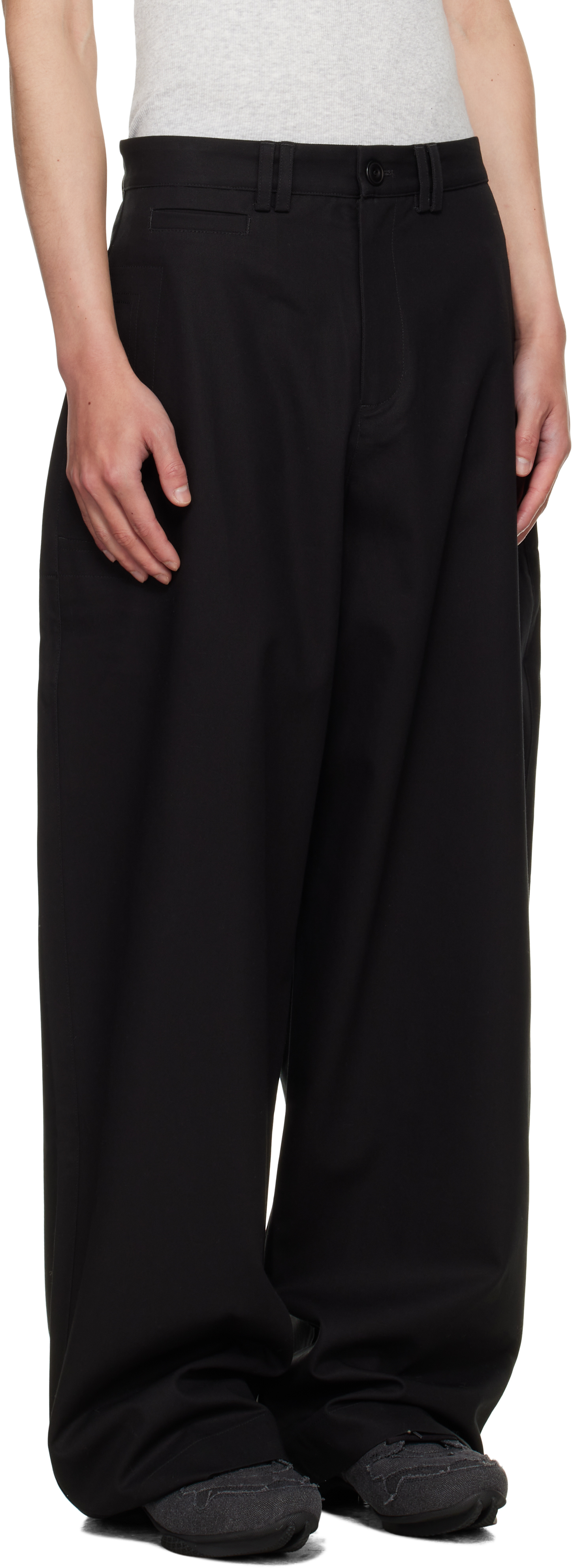 Sage Nation Black Wide Tailored Trousers In Black