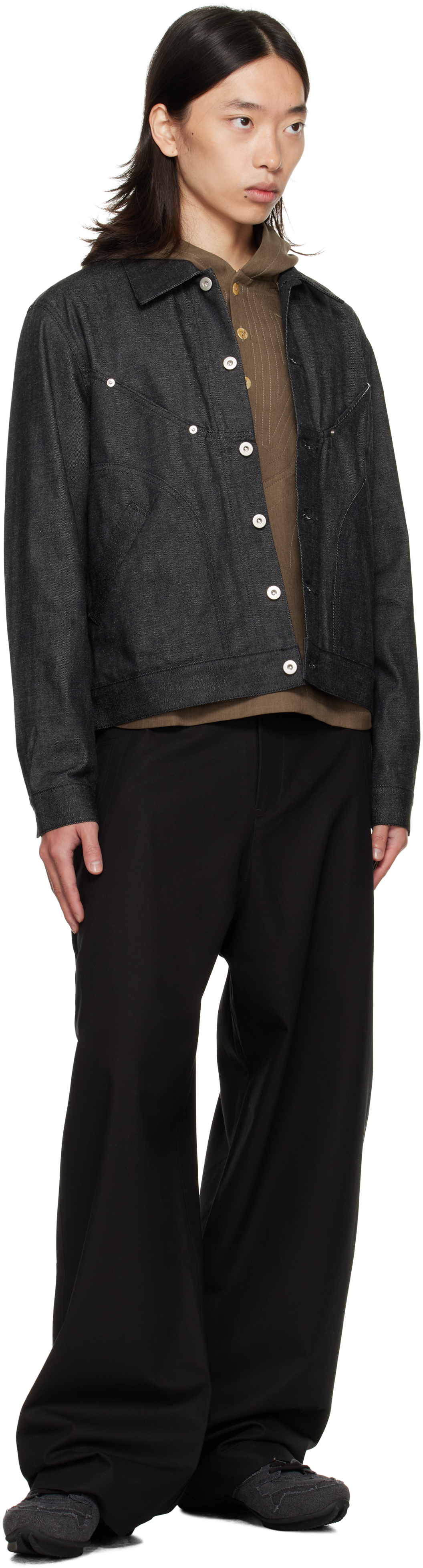 Sage Nation Black Wide Tailored Trousers In Black