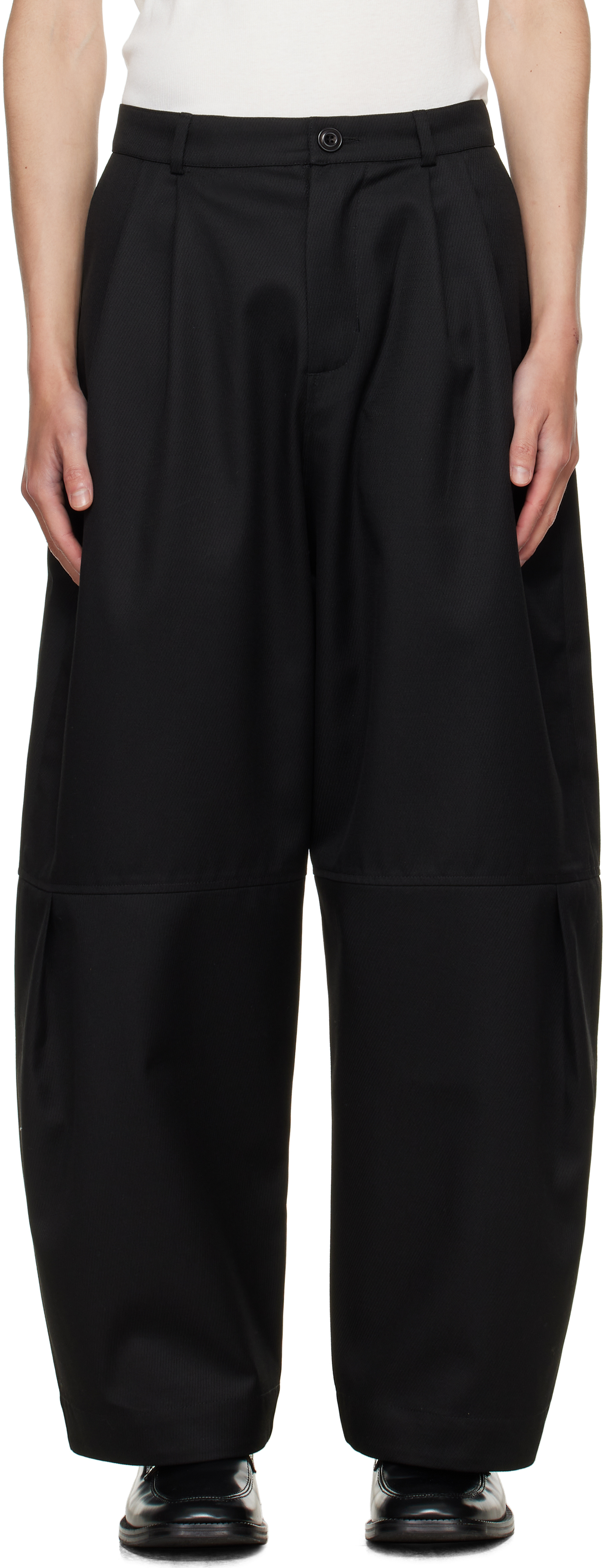 Sage Nation Black Wide Tailored Trousers In Black