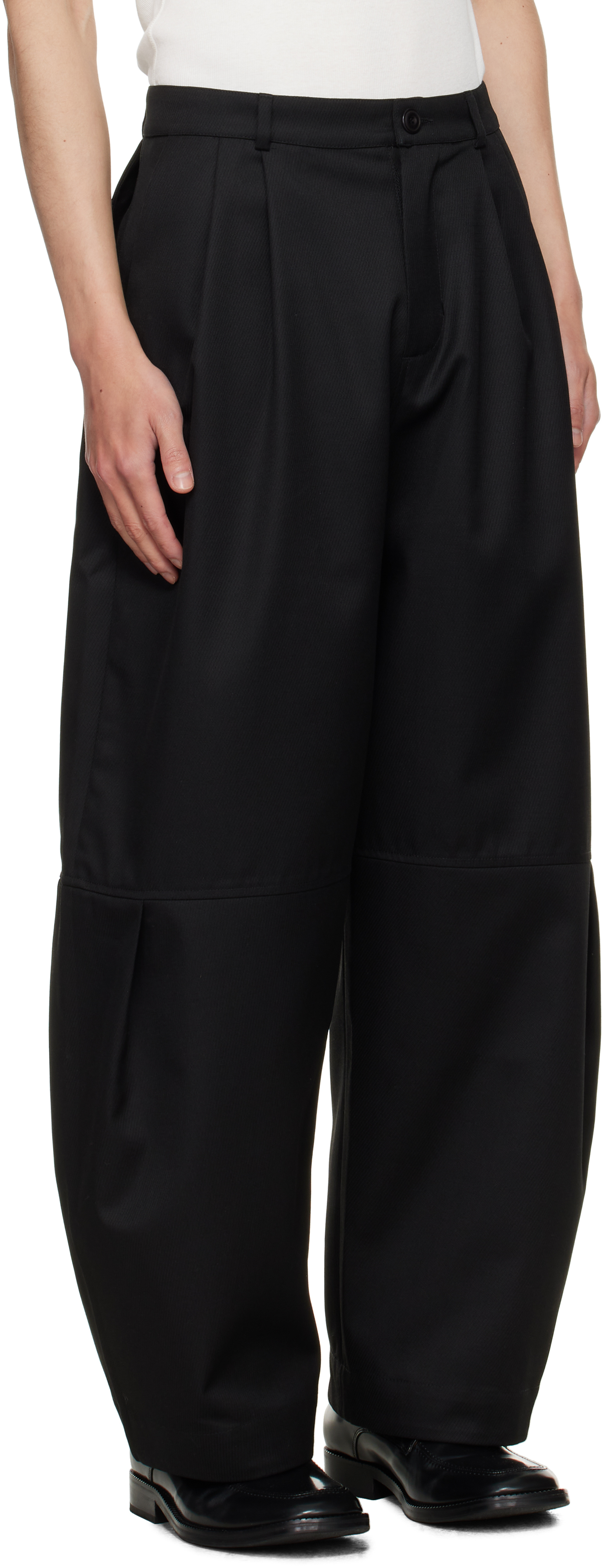 Sage Nation Black Wide Tailored Trousers In Black