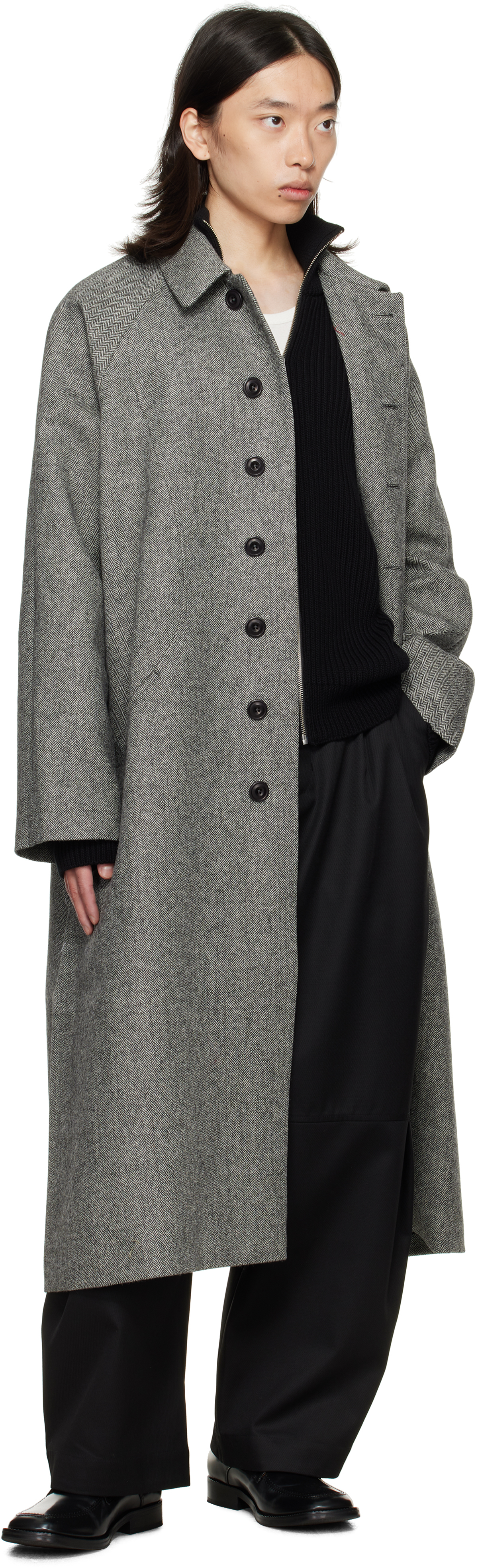 Sage Nation Black Wide Tailored Trousers In Black