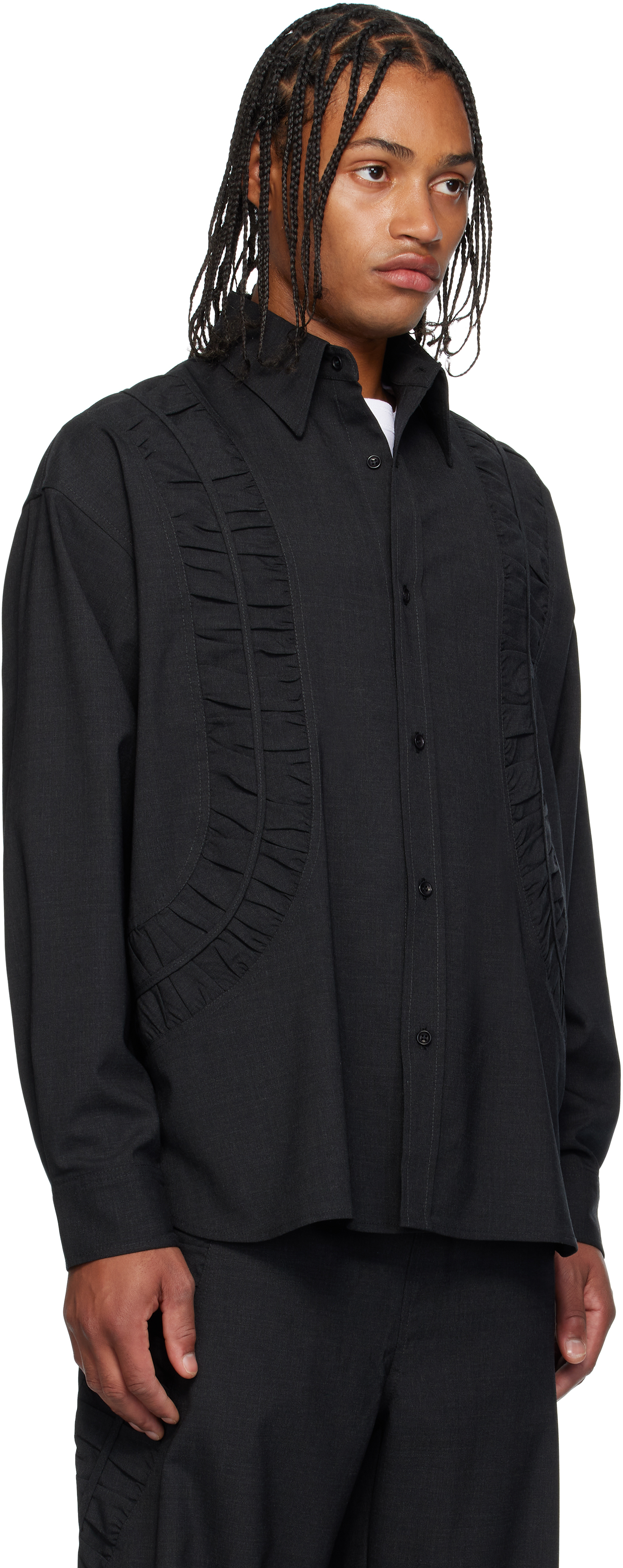 Sage Nation Gray Fossil Wool Shirt In Black