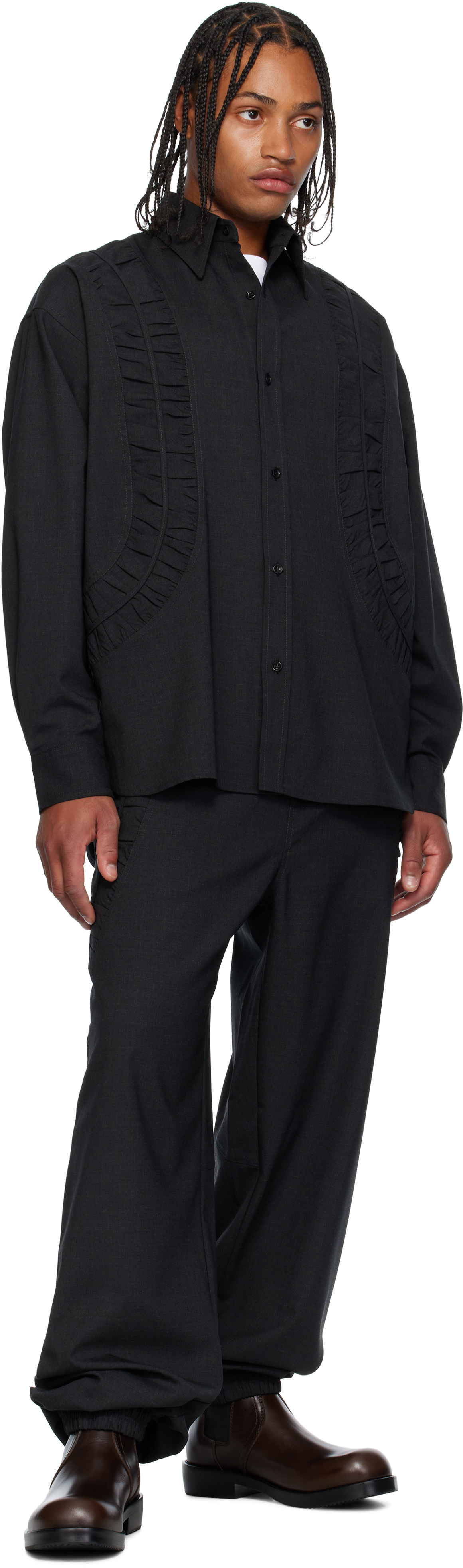 Sage Nation Gray Fossil Wool Shirt In Black