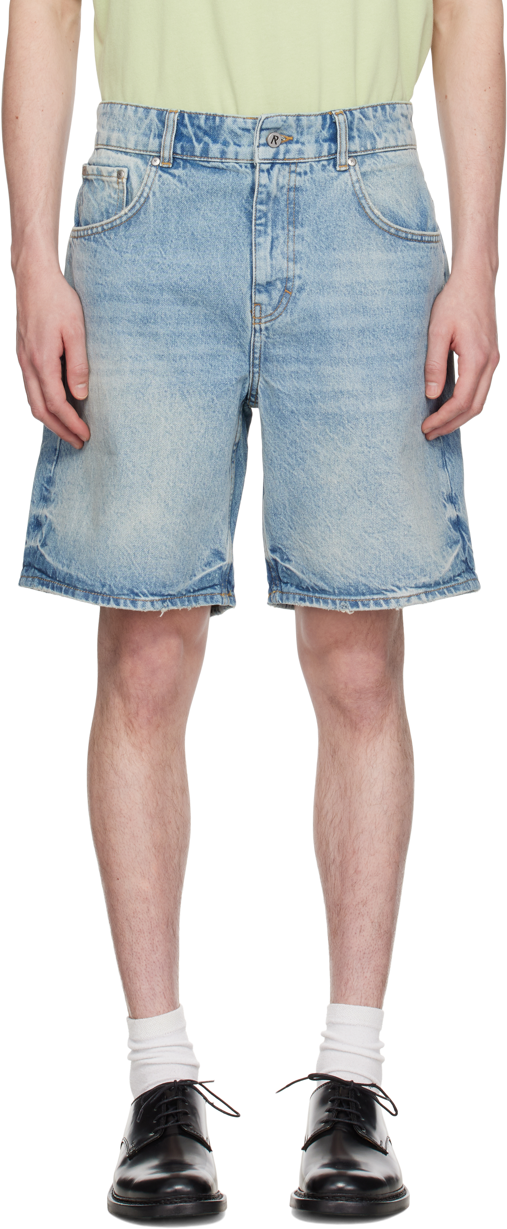 Blue R10T Tailored Denim Shorts by Represent on Sale