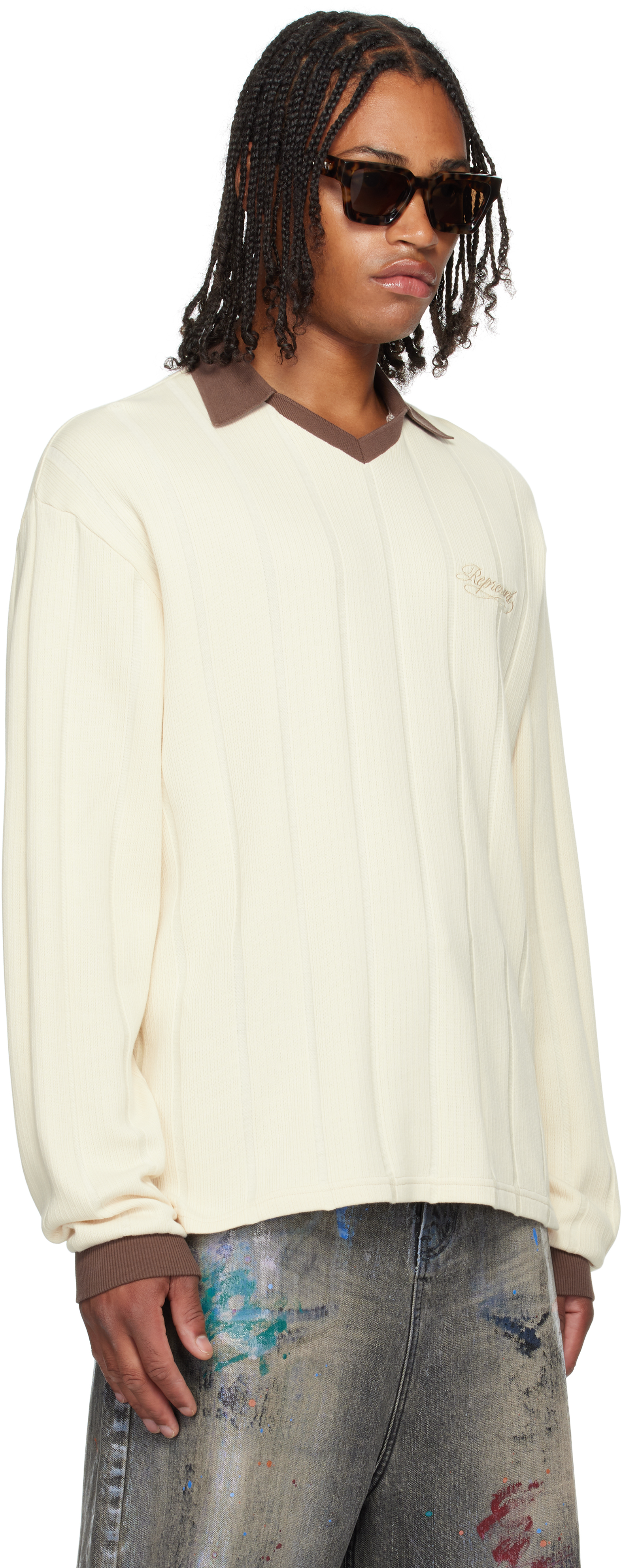 Represent Off-white Retro Football Long Sleeve Polo In Neutral
