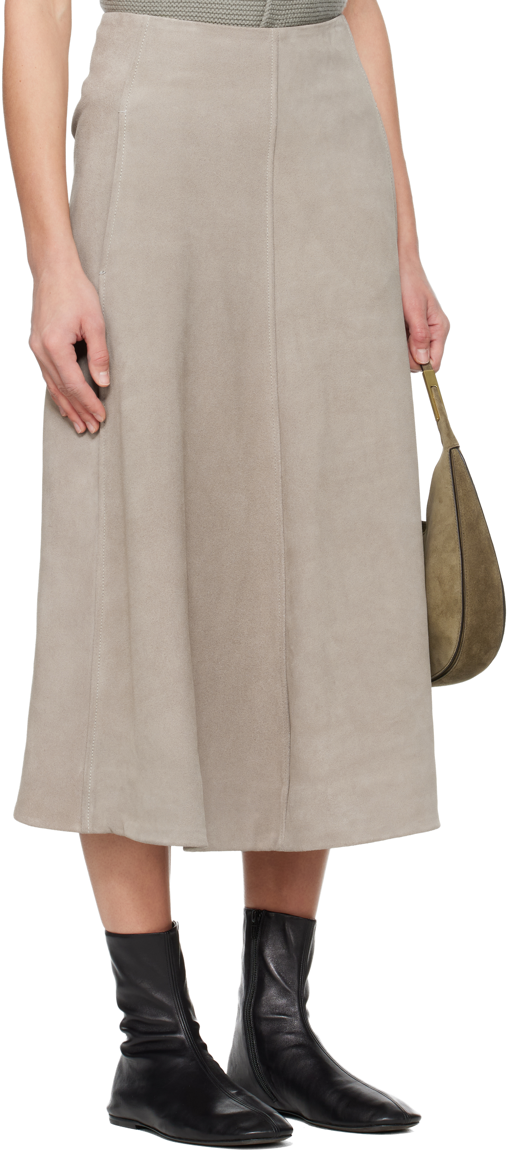 Rier Gray Crust Suede Midi Skirt In Gray