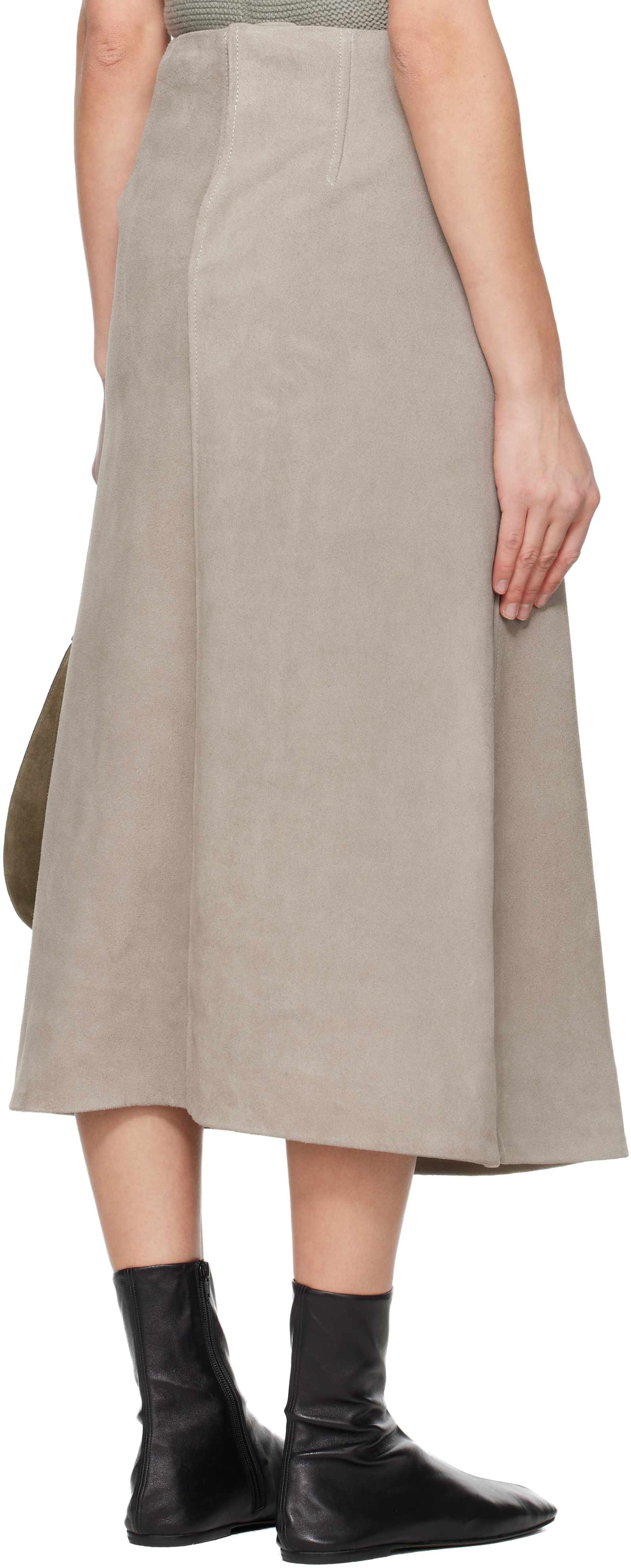 Rier Gray Crust Suede Midi Skirt In Gray