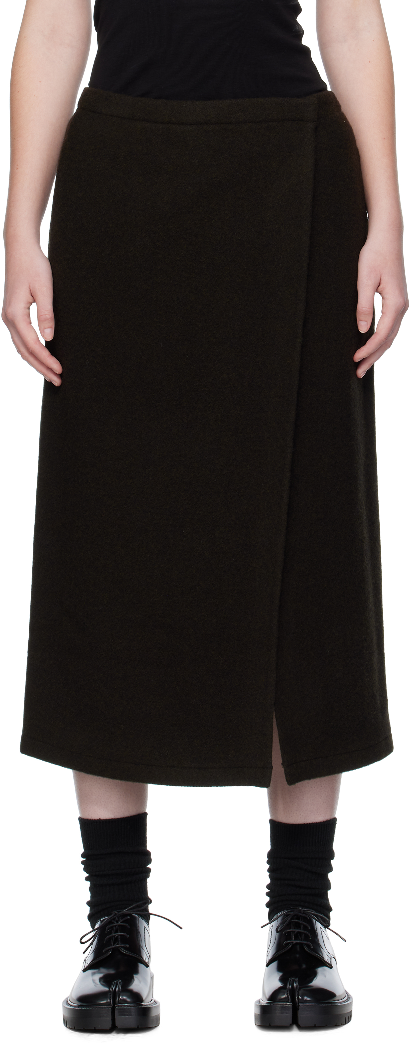 Brown Wrap Midi Skirt