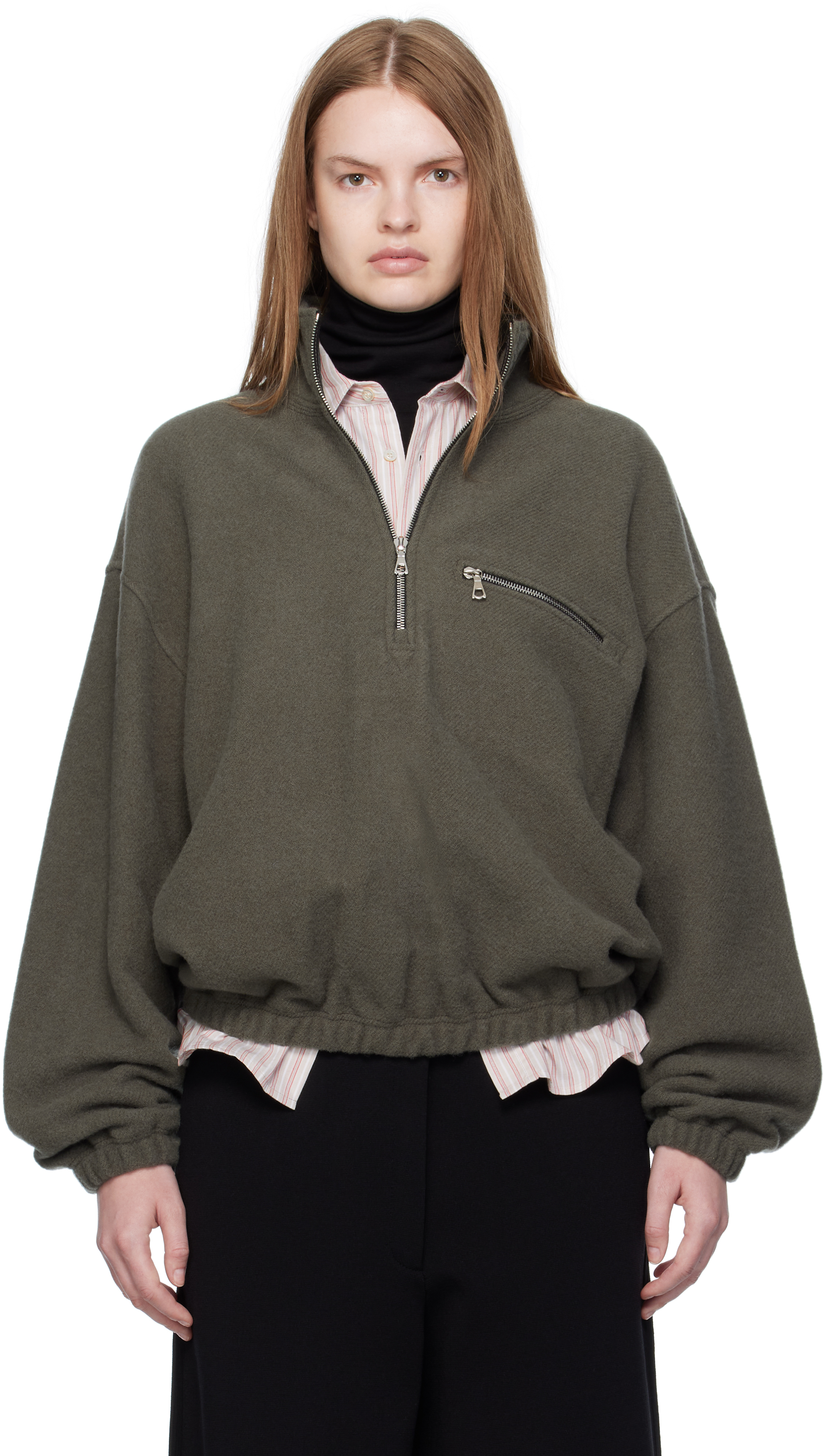 Rier Green Fleece Sweater In Brown
