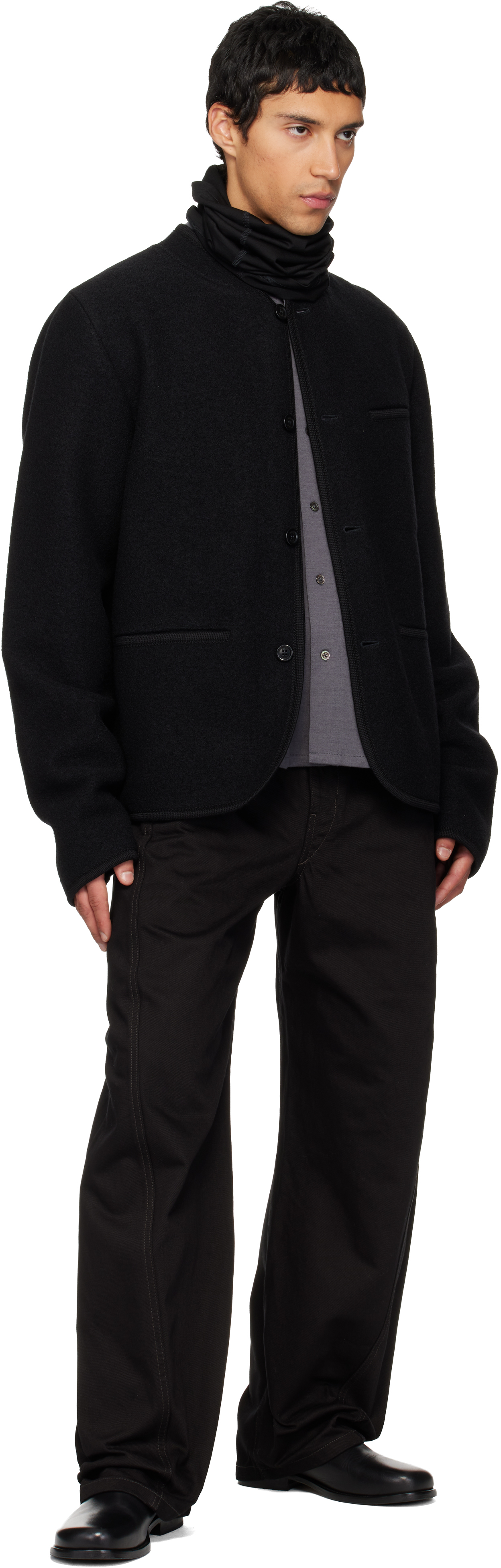 Rier Black Cache-cou Jersey Wool Neck Warmer In Black