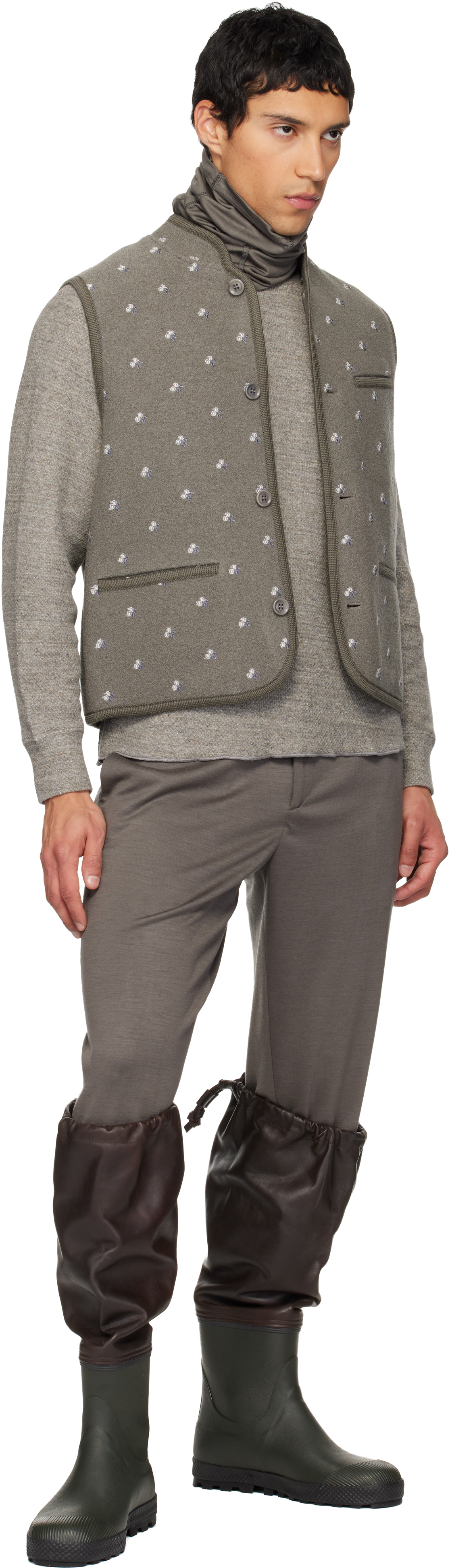 Rier Gray Cache-cou Jersey Wool Neck Warmer In Gray