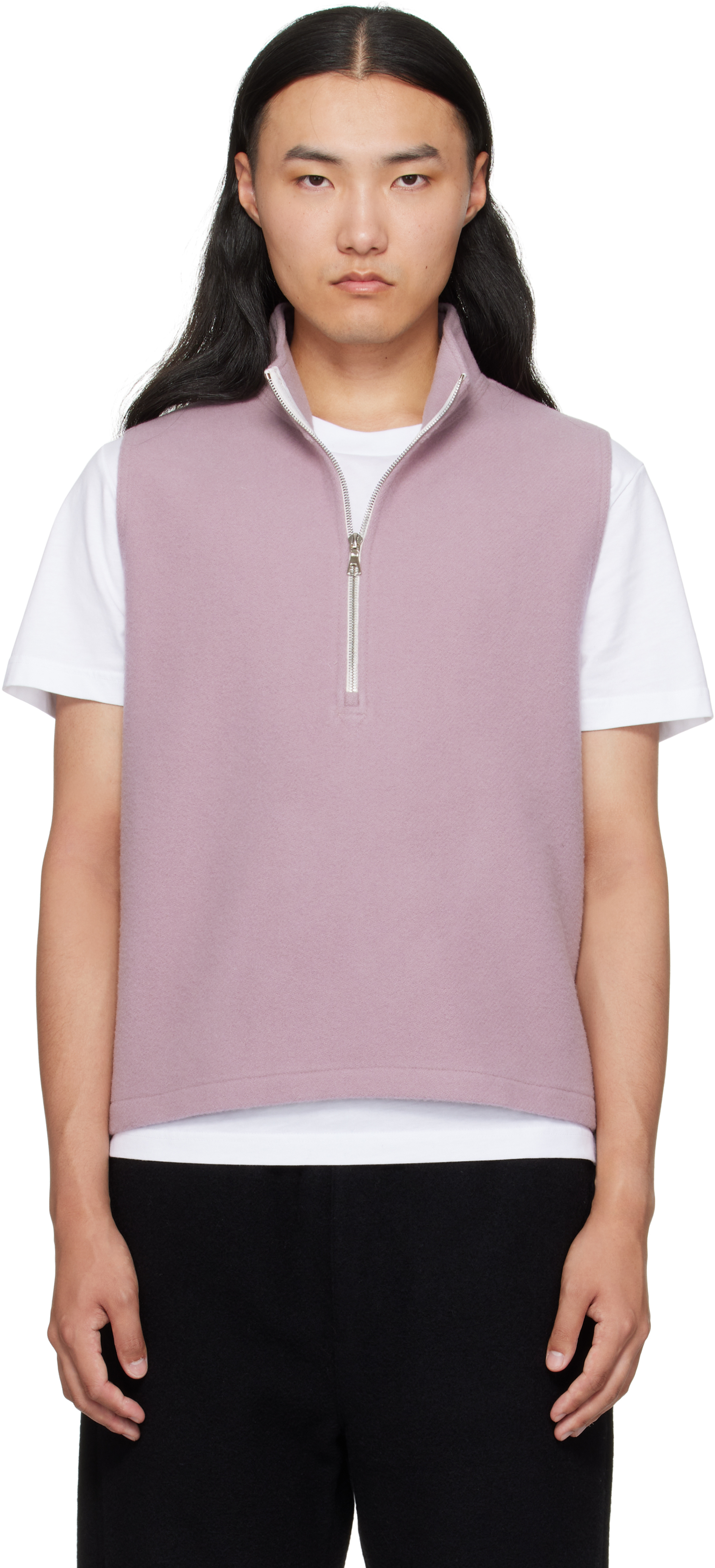 Rier Pink Fleece City Sweater Vest In Pink