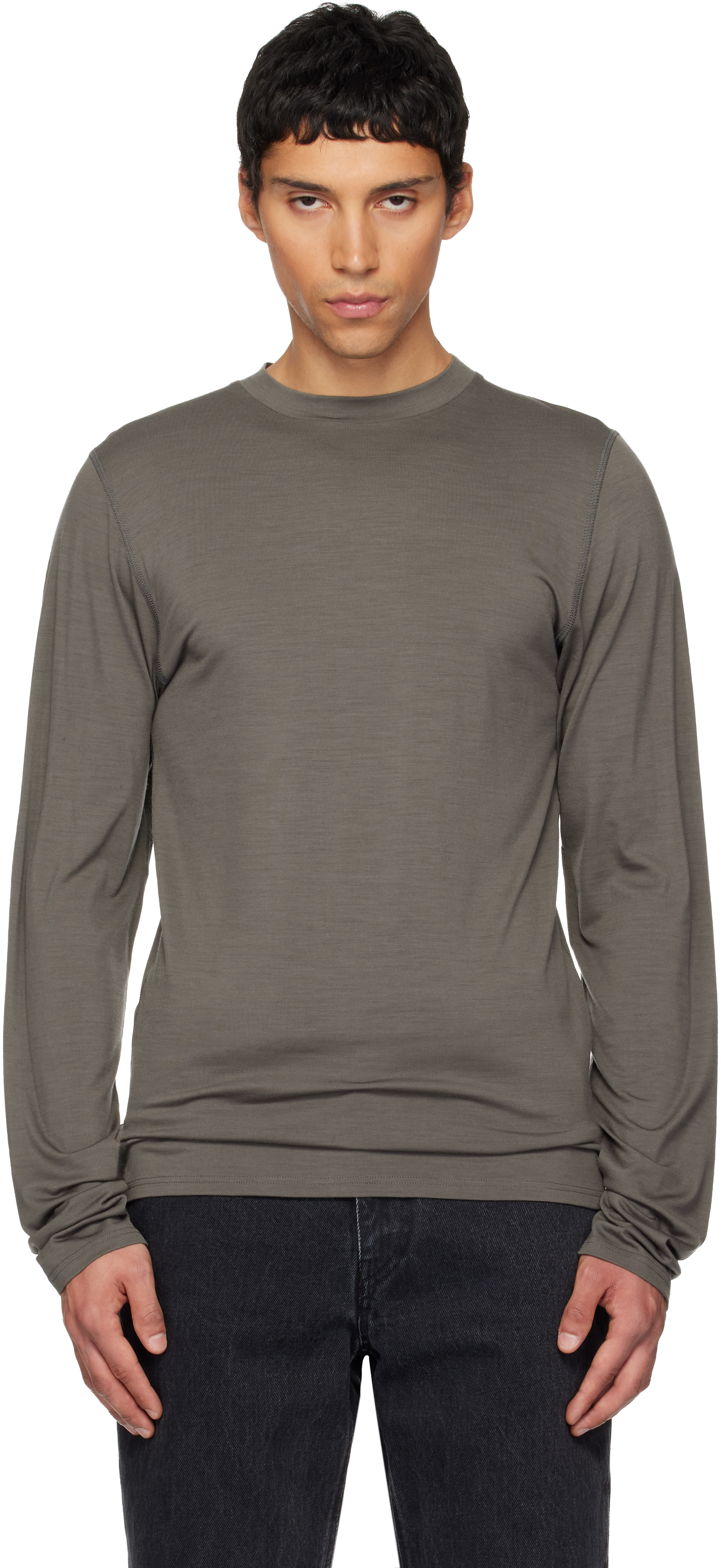Rier Gray Roundneck Jersey Wool T-shirt In Gray