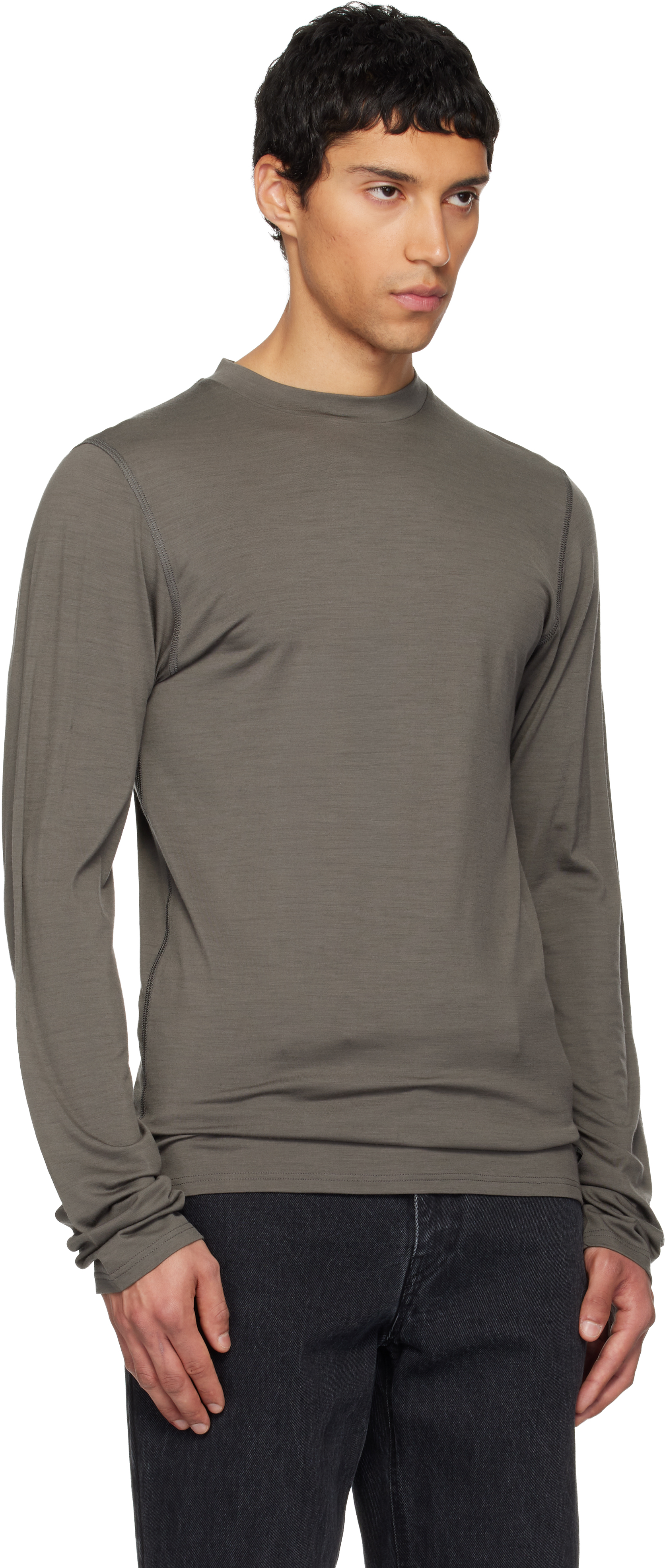 Rier Gray Roundneck Jersey Wool T-shirt In Gray
