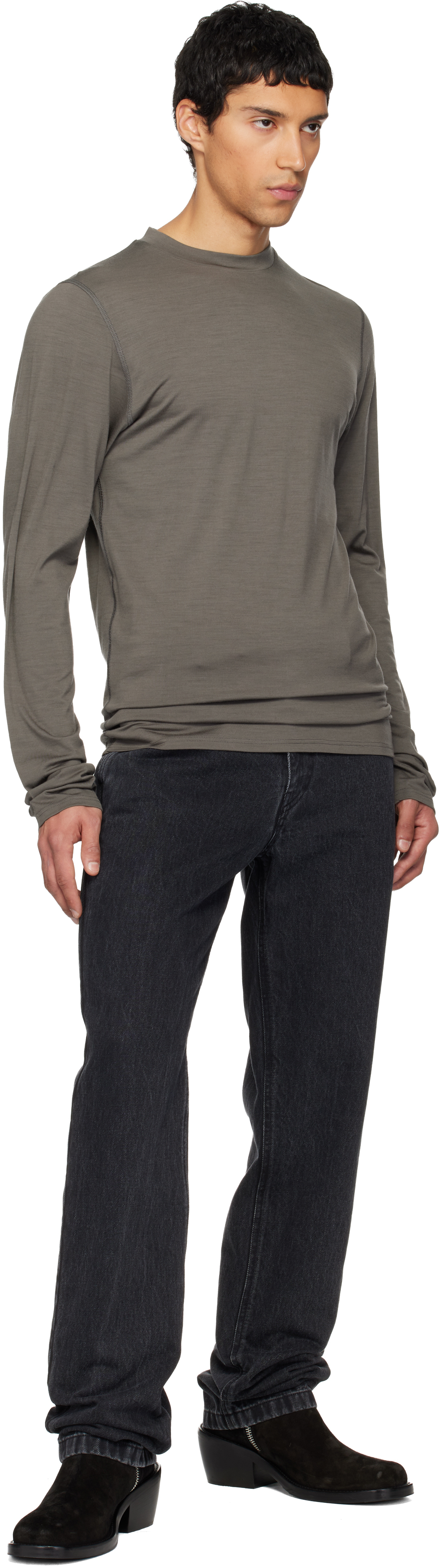 Rier Gray Roundneck Jersey Wool T-shirt In Gray