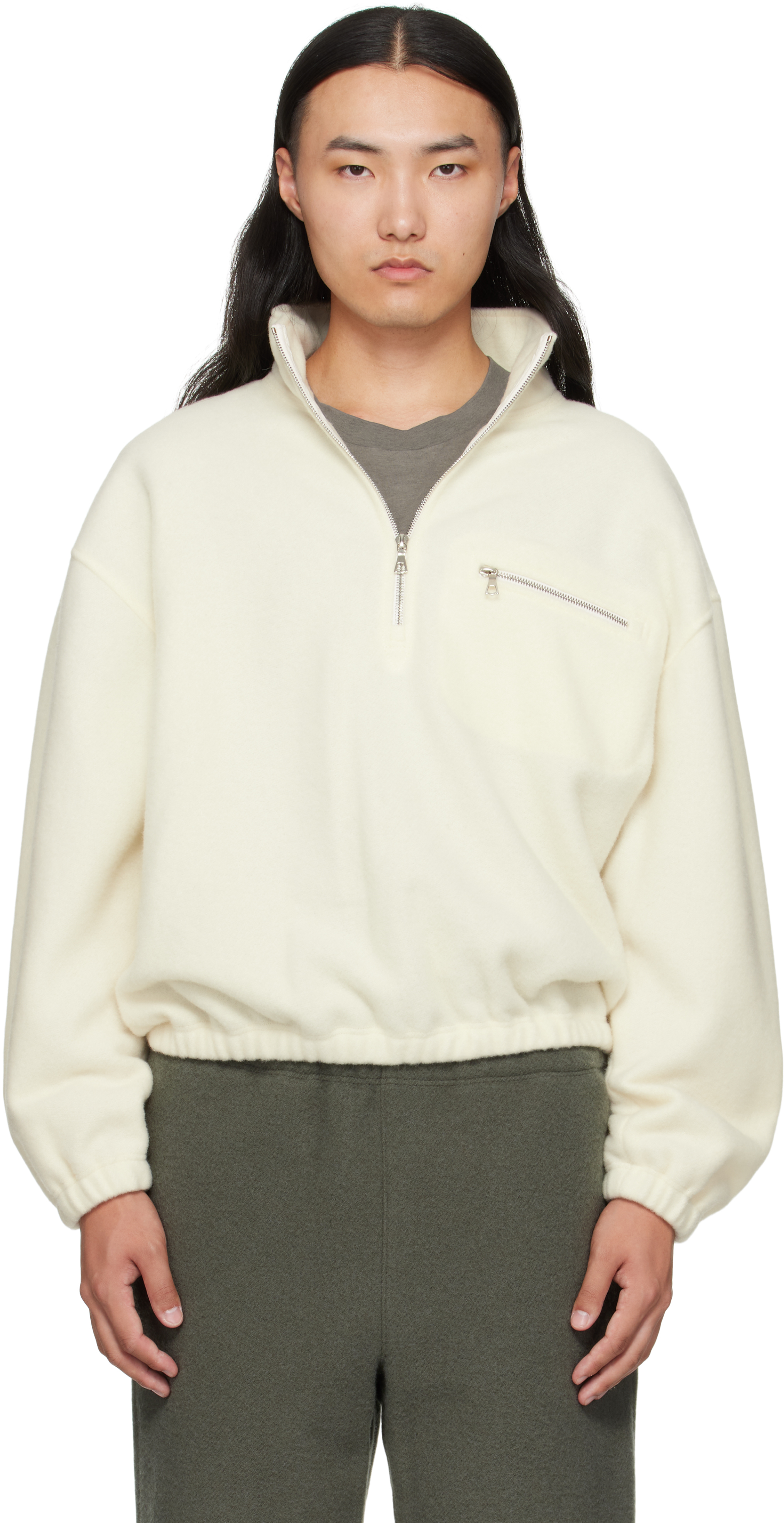 Rier Off-white Fleece Sweater In White