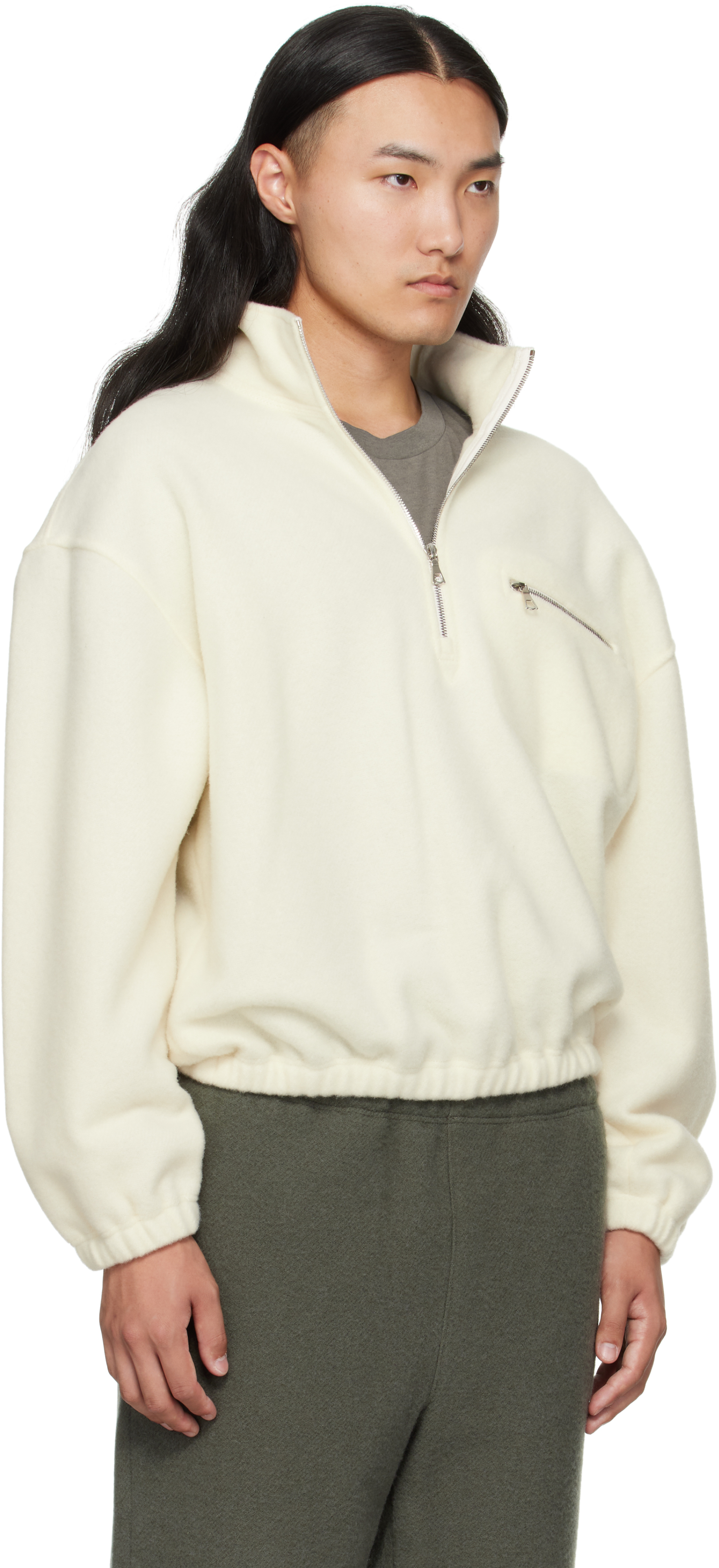 Rier Off-white Fleece Sweater In White