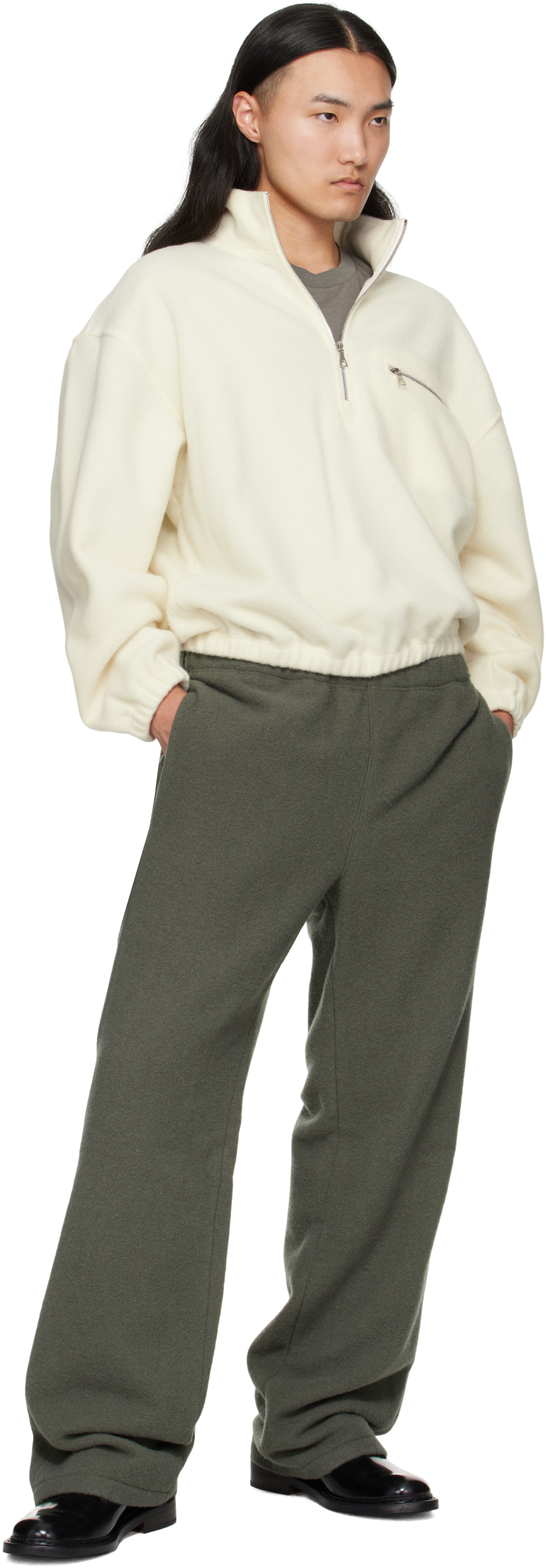 Rier Off-white Fleece Sweater In White